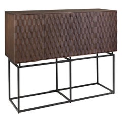 Brutalist Style and Dutch MCM Design Wooden and Black Metal Sideboard