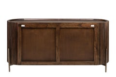 Brutalist Style and MCM Design Wooden and Brushed Brass Oval Shaped Sideboard