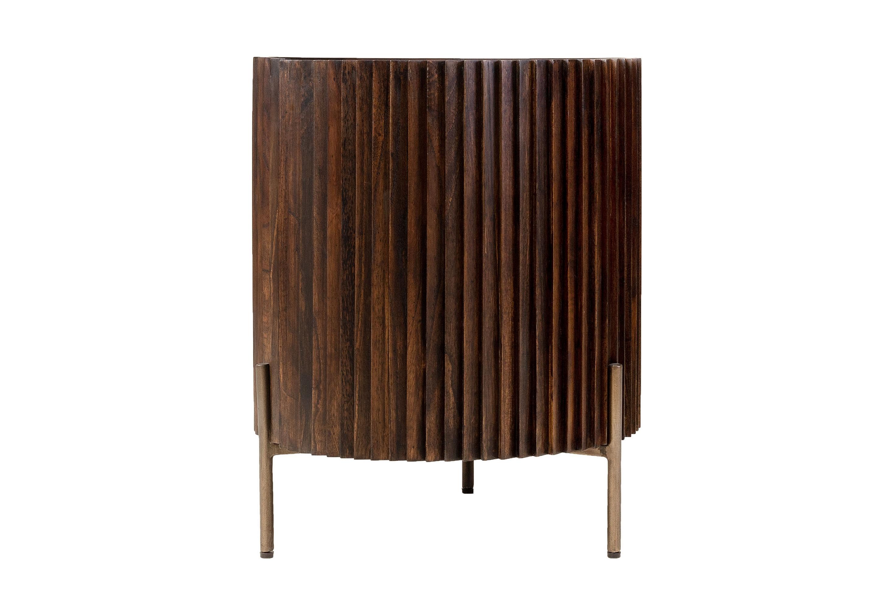 Graphic and Brutalist style Mid-Century Modern design round bedside table.