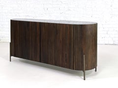 Brutalist Style and MCM Design Wooden and Marble Top Brass Oval Shaped Sideboard