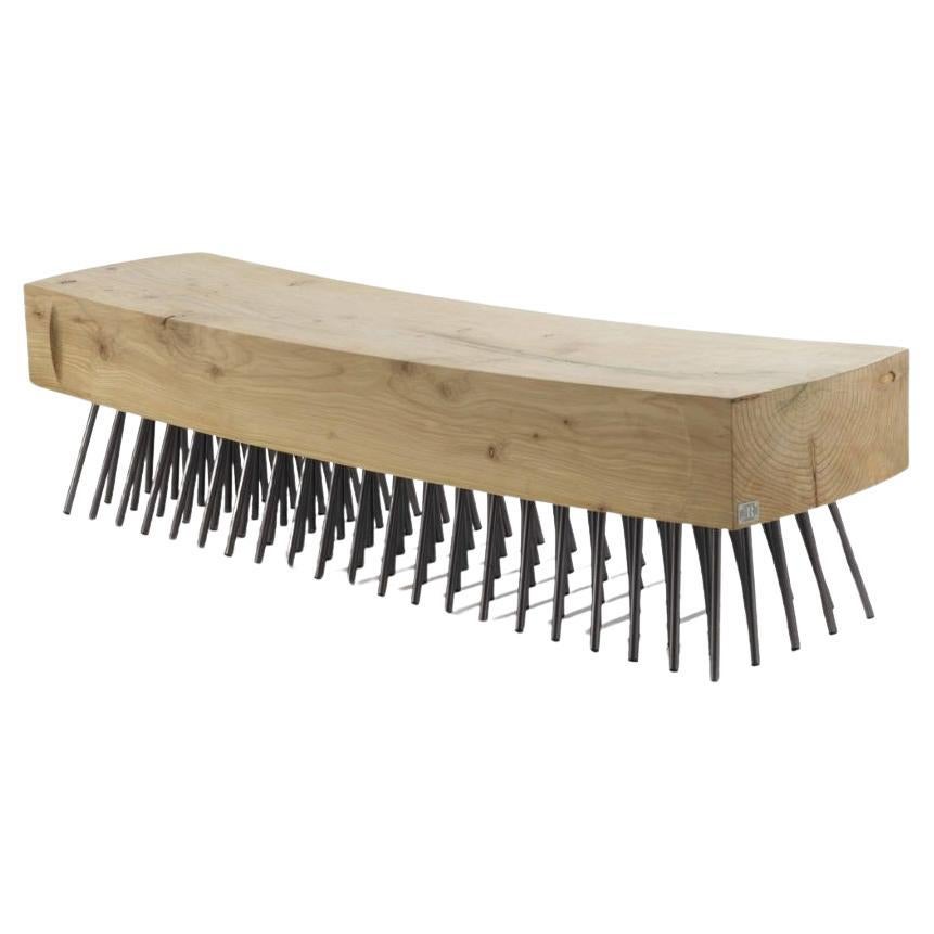 Banc de style brutaliste sculpté dans un seul bloc de bois de cèdre scénique