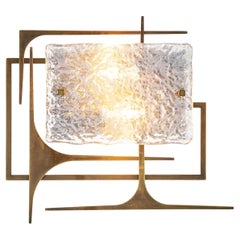 Brutalist Style Brass and Glass Wall Light