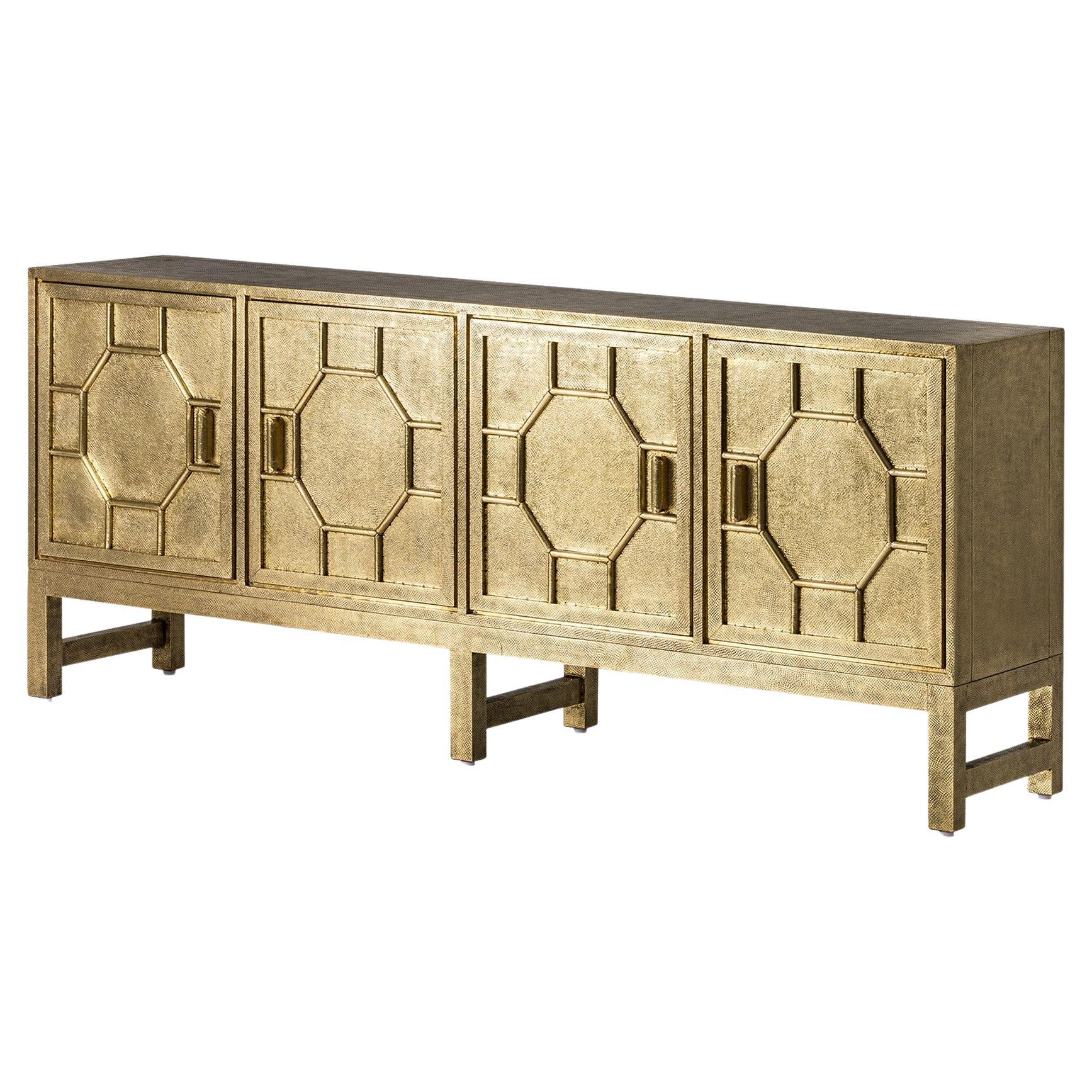 Brutalist Style Brass Metal Finishes Sideboard For Sale