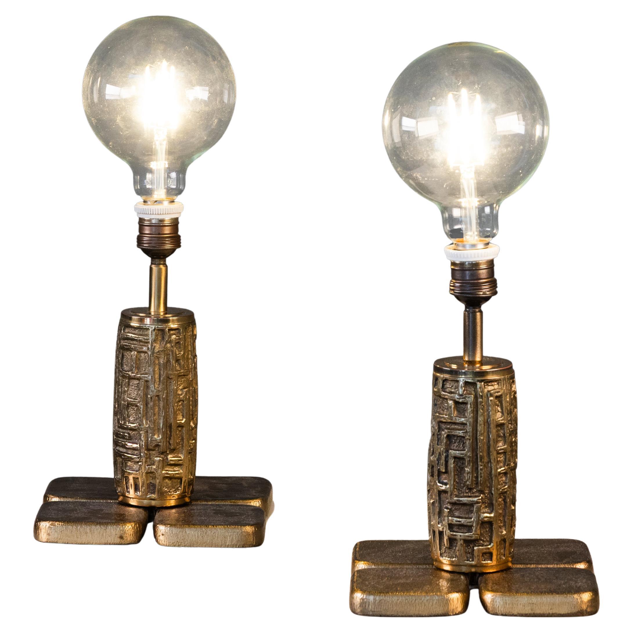 Brutalist style brass table lamps by Luciano Frigerio