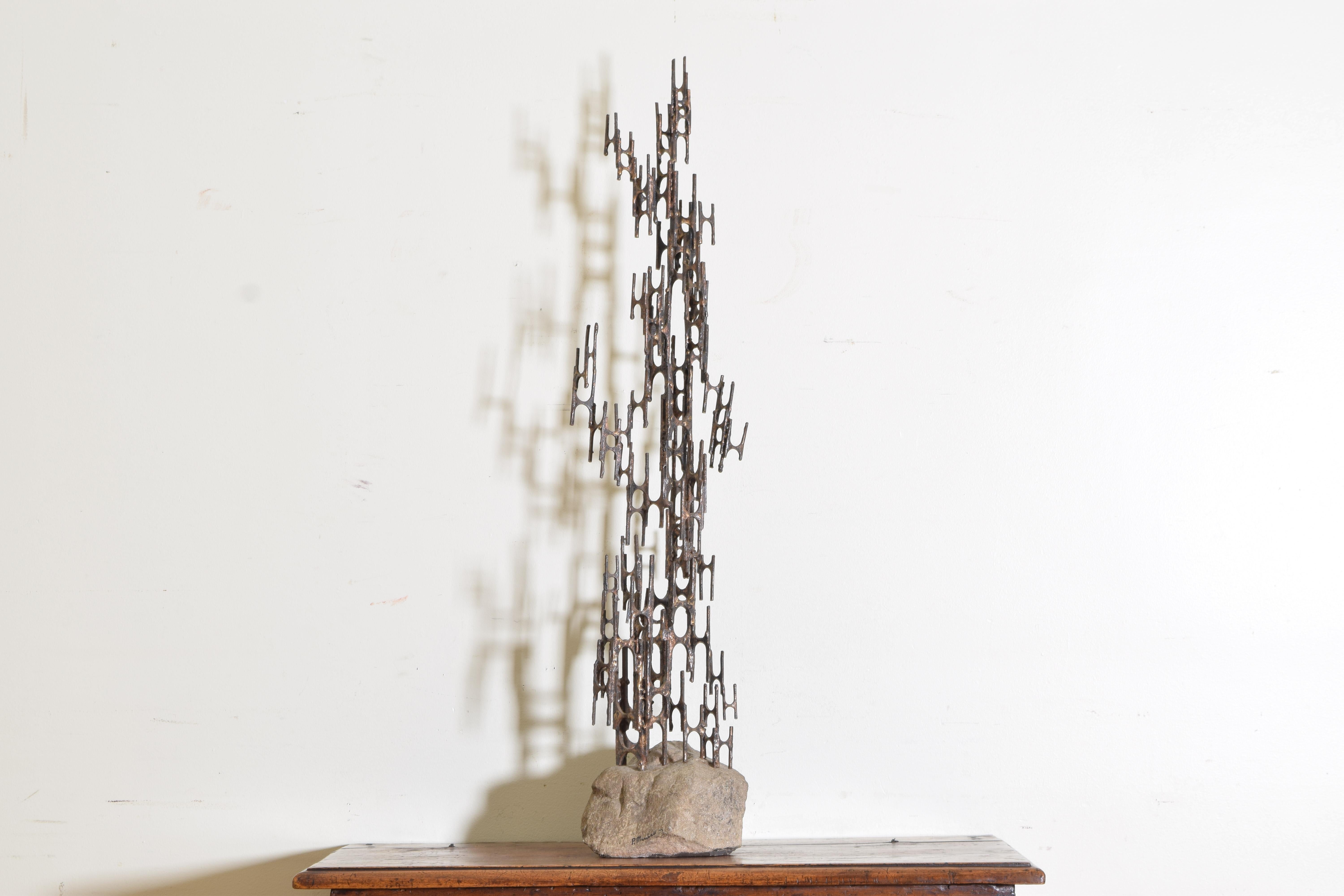 North American Brutalist Style Bronze Sculpture, Signed P. Marshall