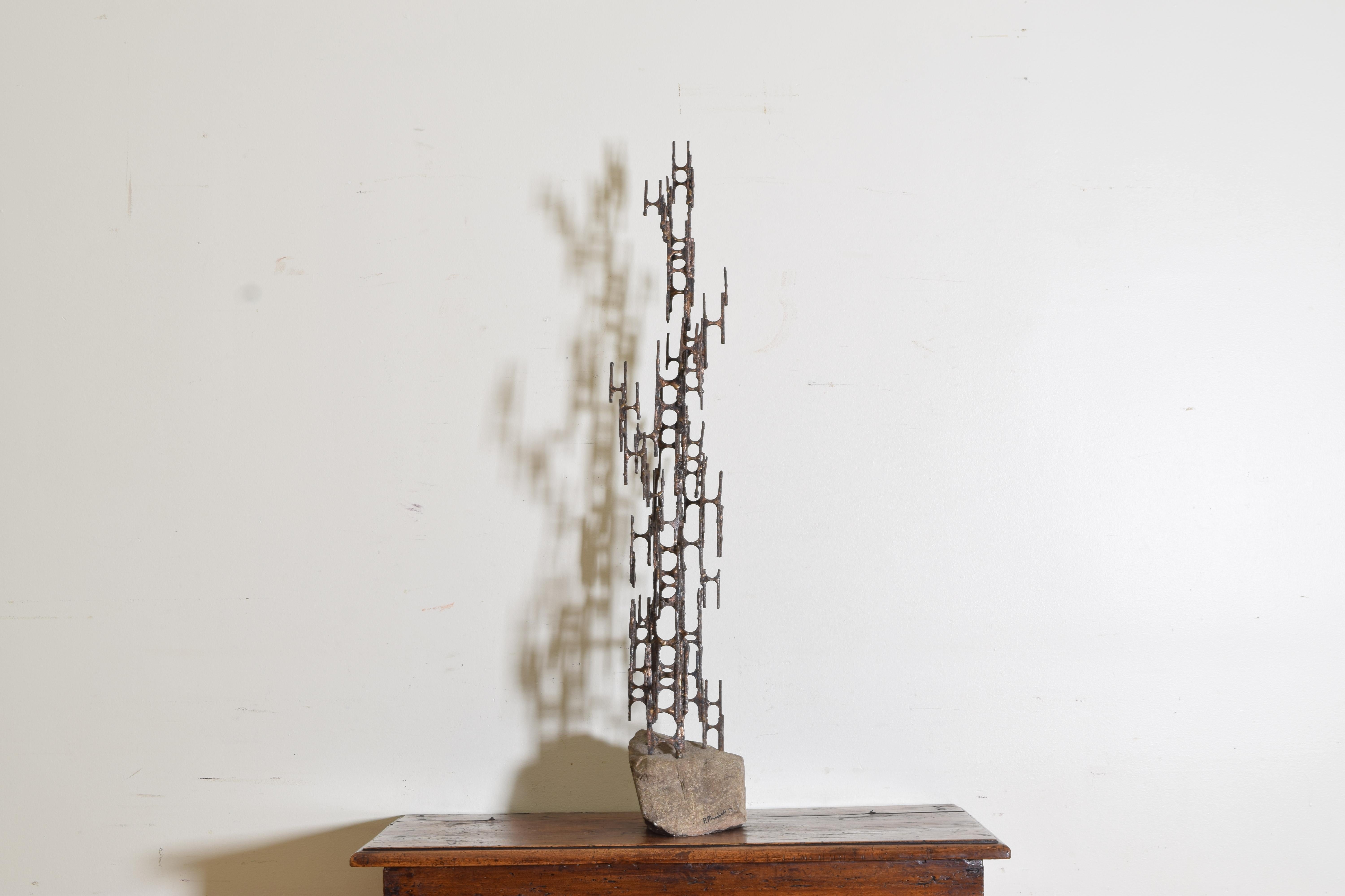 Late 20th Century Brutalist Style Bronze Sculpture, Signed P. Marshall