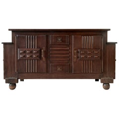 Brutalist style Brown Oak Sideboard, Credenza by Charles Dudouyt