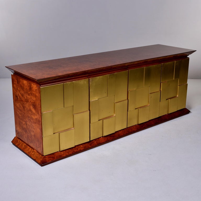 Brutalist Style Burlwood Buffet Cabinet with Brass Front and Rosewood Interior For Sale 5