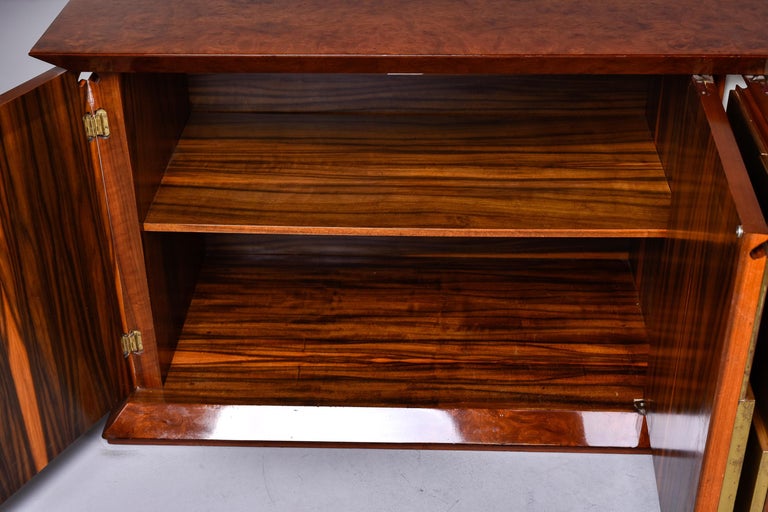 Brutalist Style Burlwood Buffet Cabinet with Brass Front and Rosewood Interior In Good Condition For Sale In Troy, MI