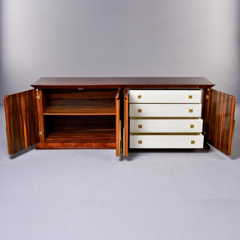 20th Century Brutalist Style Burlwood Buffet Cabinet with Brass Front and Rosewood Interior For Sale