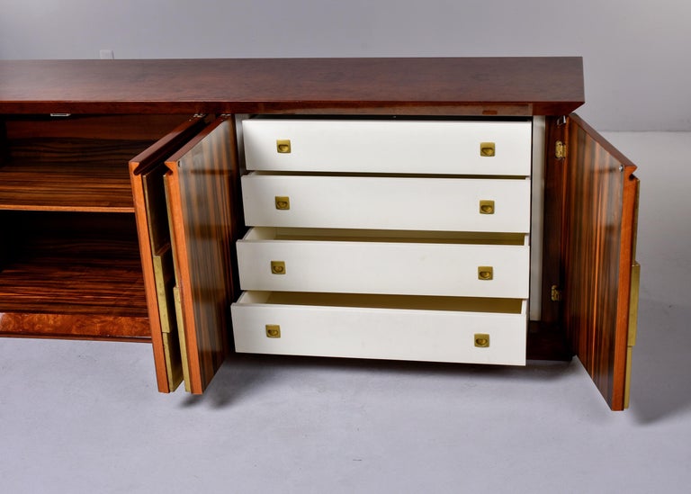 Brutalist Style Burlwood Buffet Cabinet with Brass Front and Rosewood Interior For Sale 1