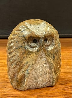 Brutalist Style Carved Soapstone Owl Sculpture by Glenn Heath