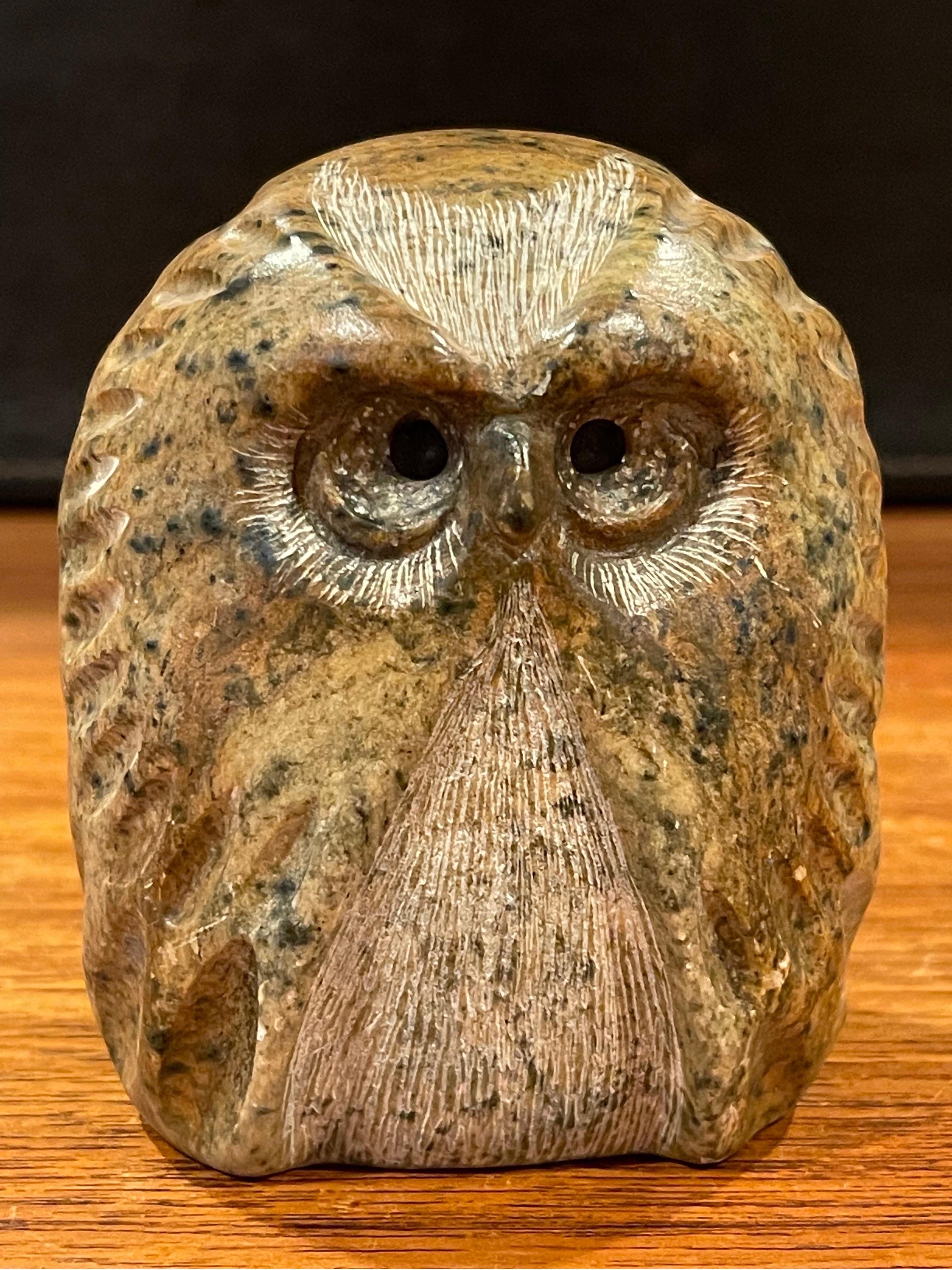 Brutalist Style Carved Soapstone Owl Sculpture by Glenn Heath 1