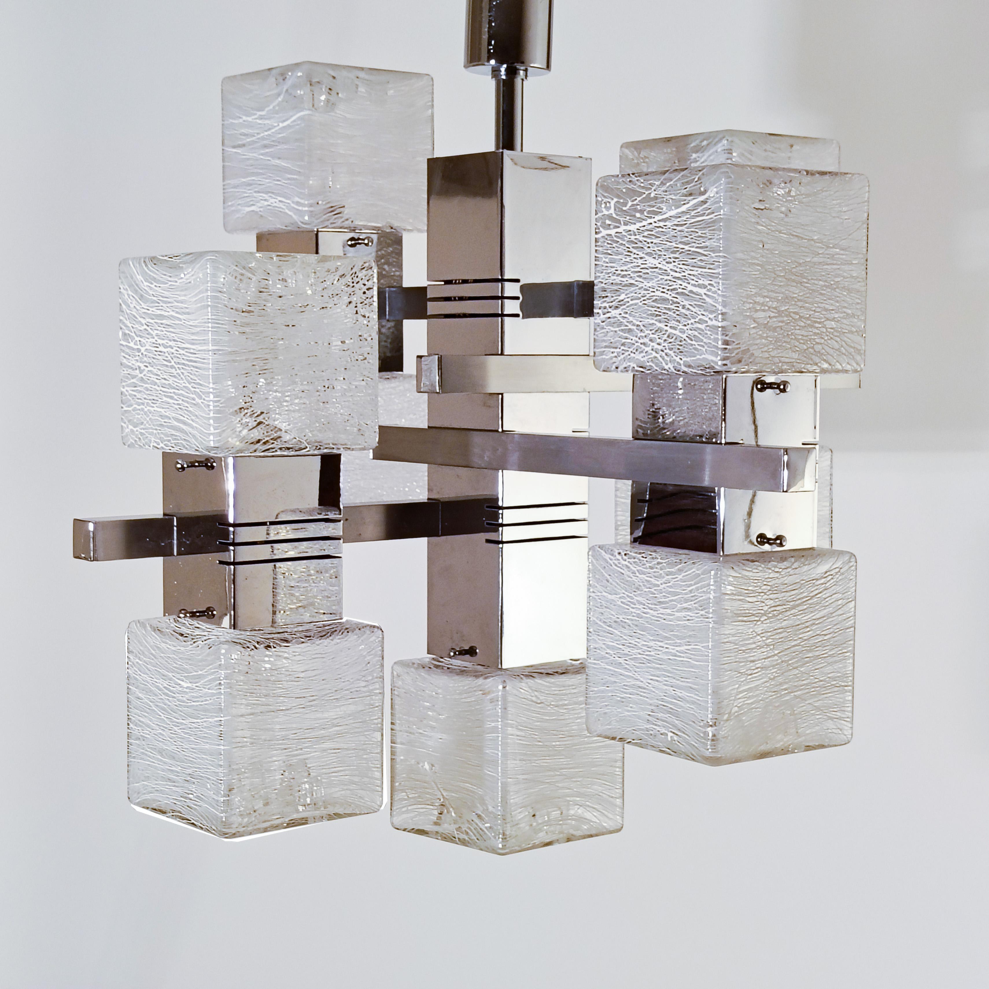 Italian AVMazzega. Brutalist style chandelier by Gaetano Sciolari, Italy, 1970s For Sale