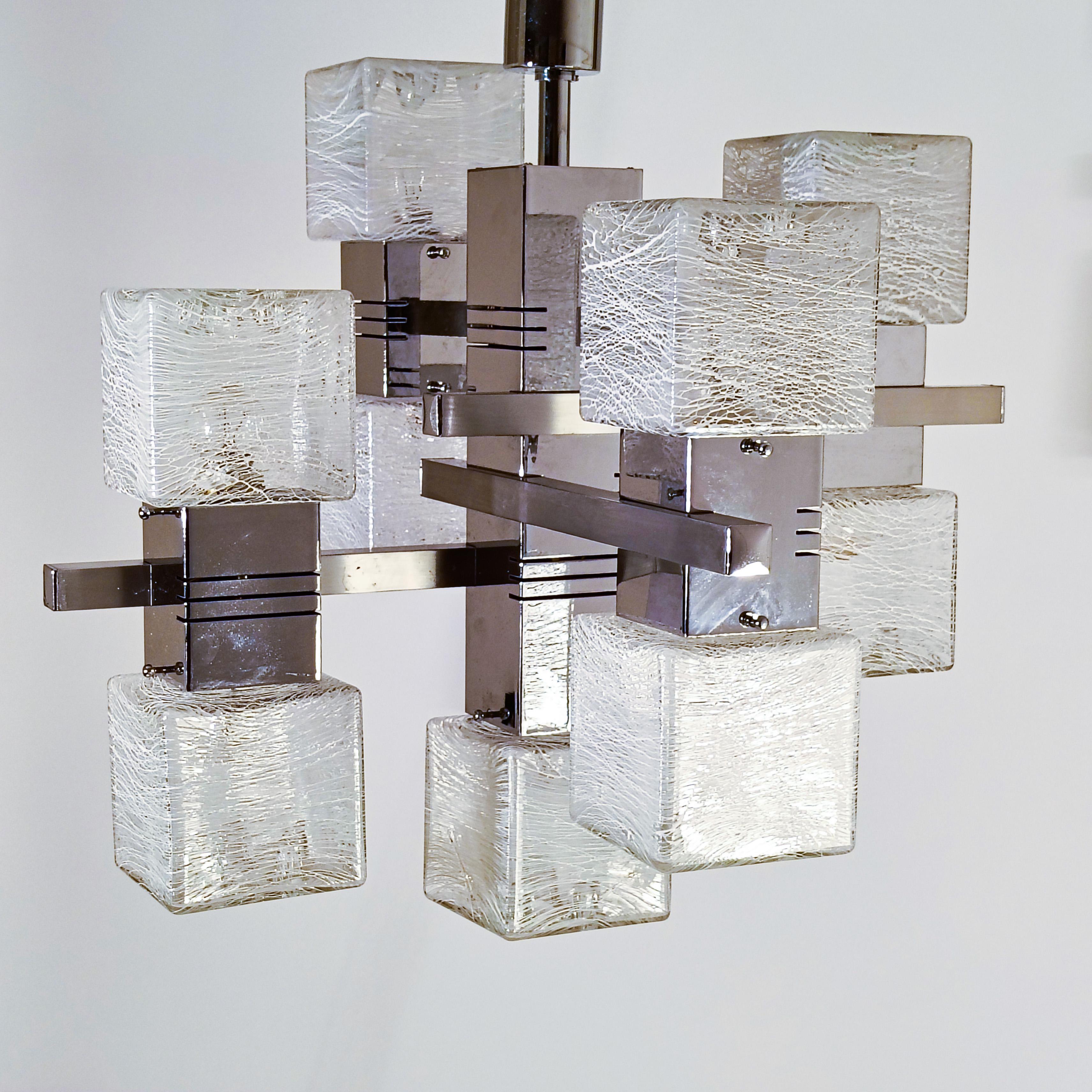 Polished AVMazzega. Brutalist style chandelier by Gaetano Sciolari, Italy, 1970s For Sale