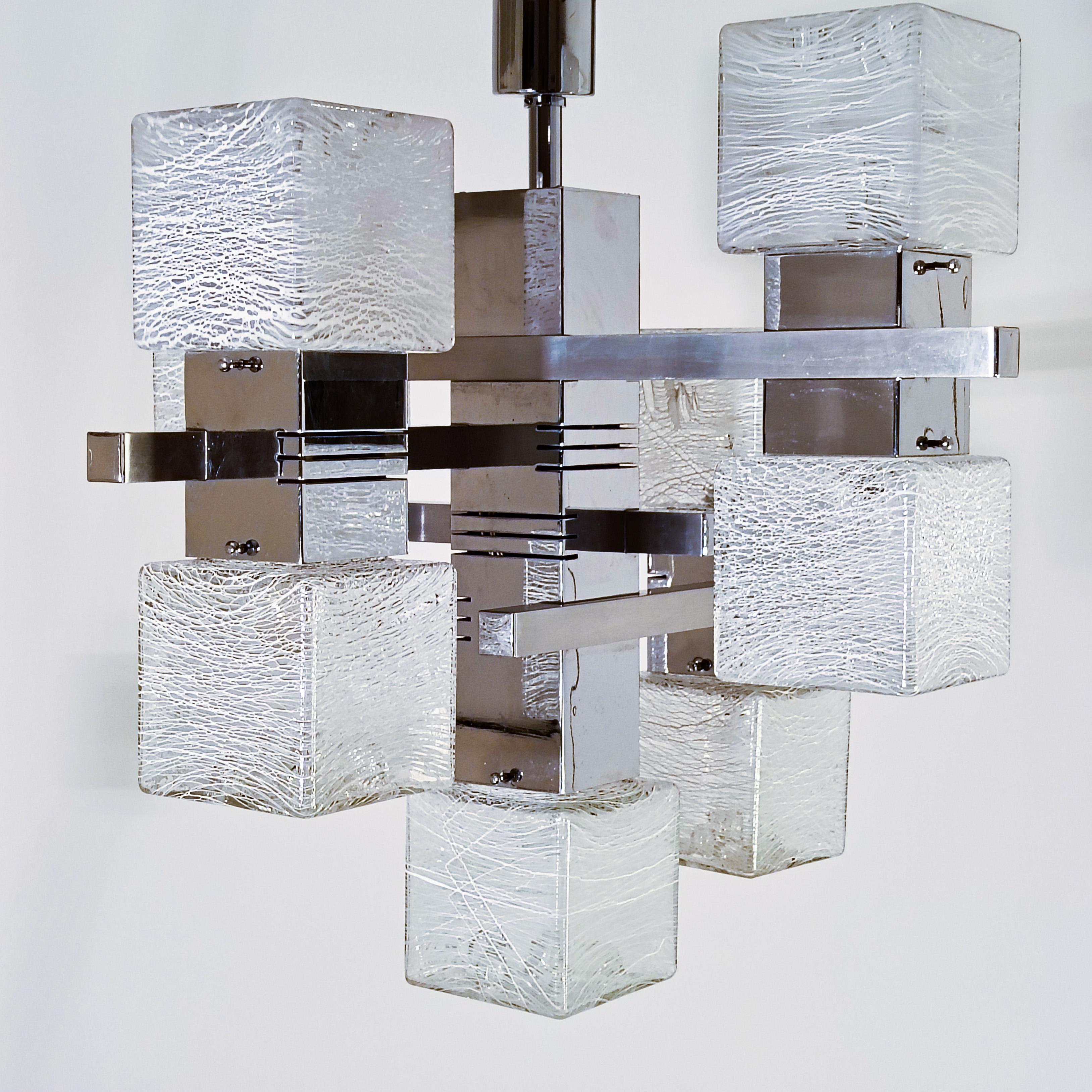 AVMazzega. Brutalist style chandelier by Gaetano Sciolari, Italy, 1970s In Excellent Condition For Sale In SANT ADRIÀ DE BESÒS, ES