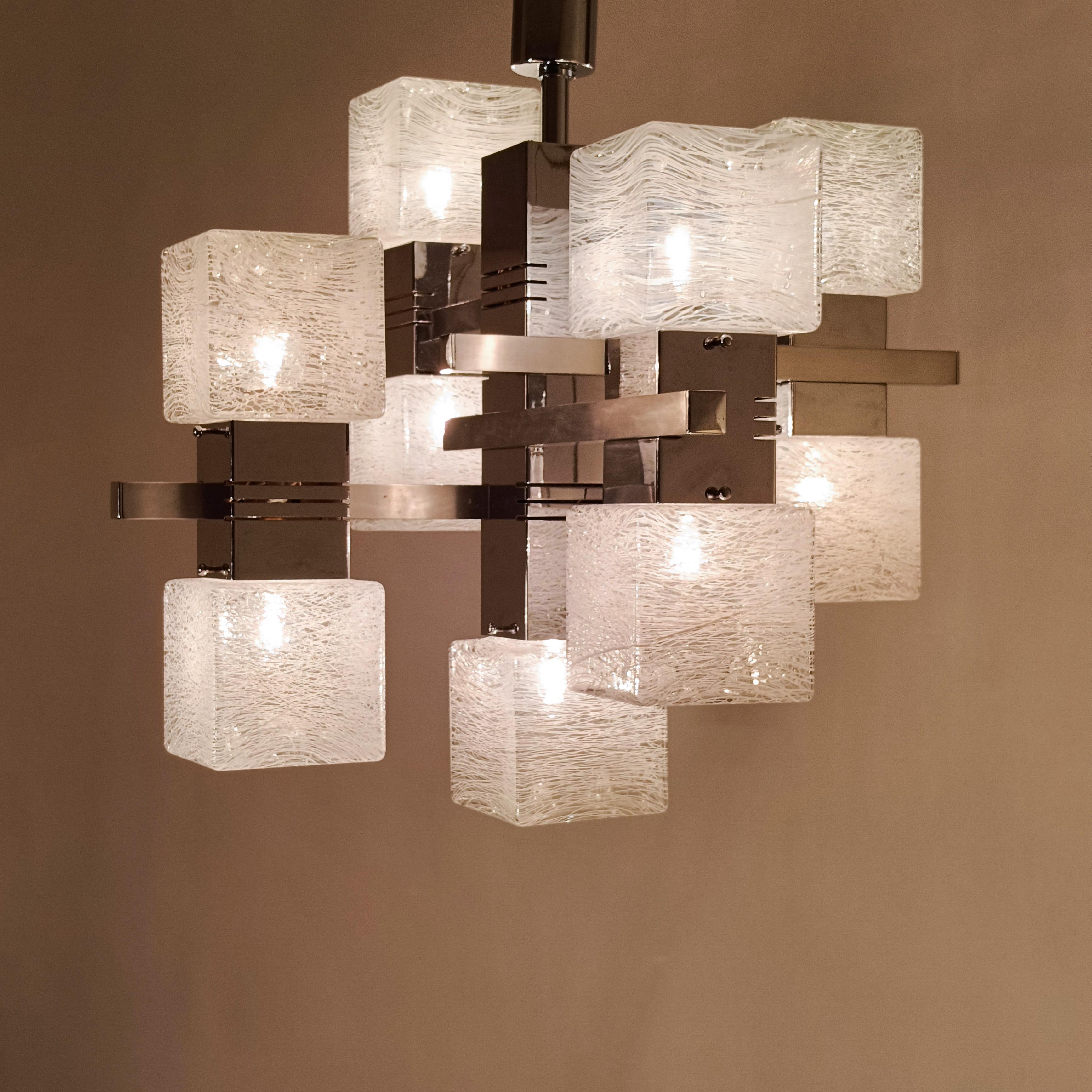 Late 20th Century AVMazzega. Brutalist style chandelier by Gaetano Sciolari, Italy, 1970s For Sale