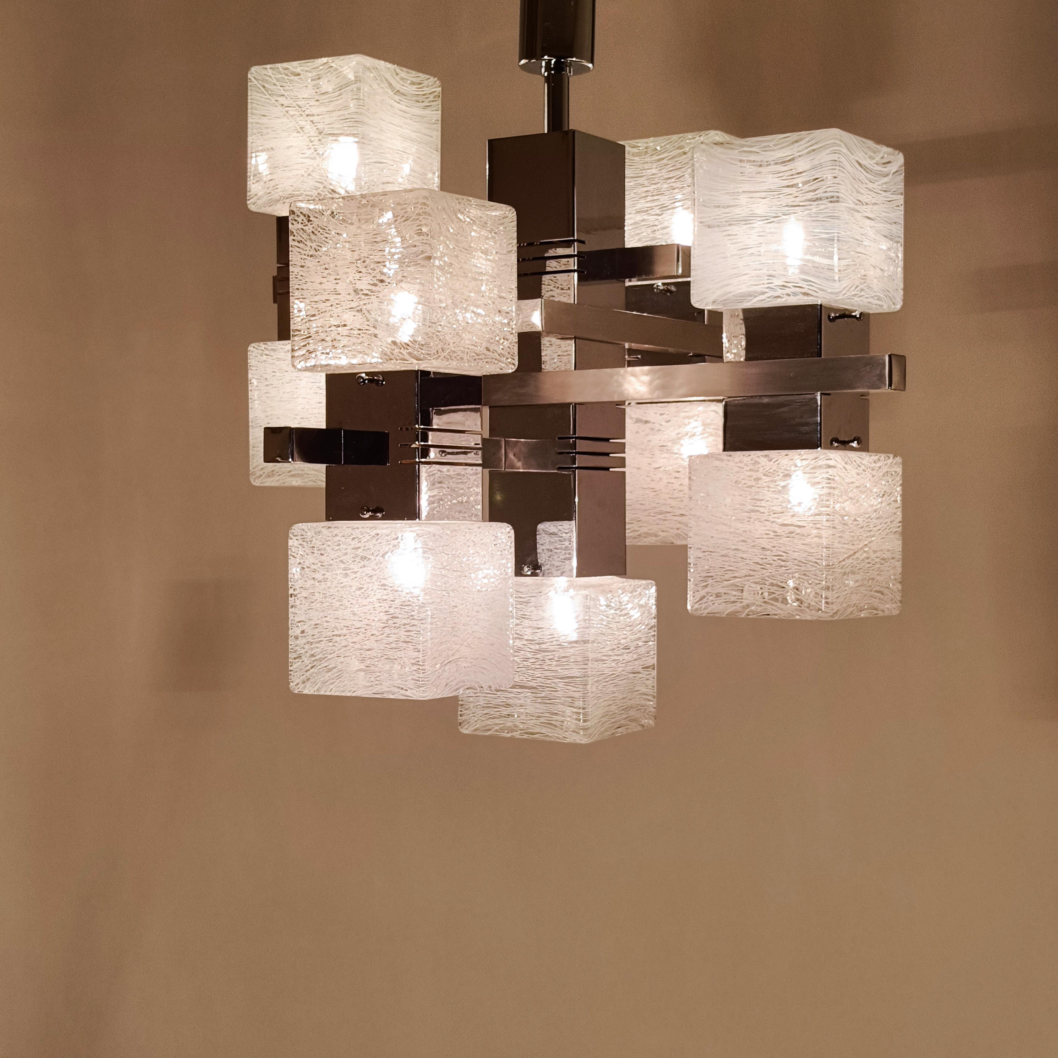 Metal AVMazzega. Brutalist style chandelier by Gaetano Sciolari, Italy, 1970s For Sale