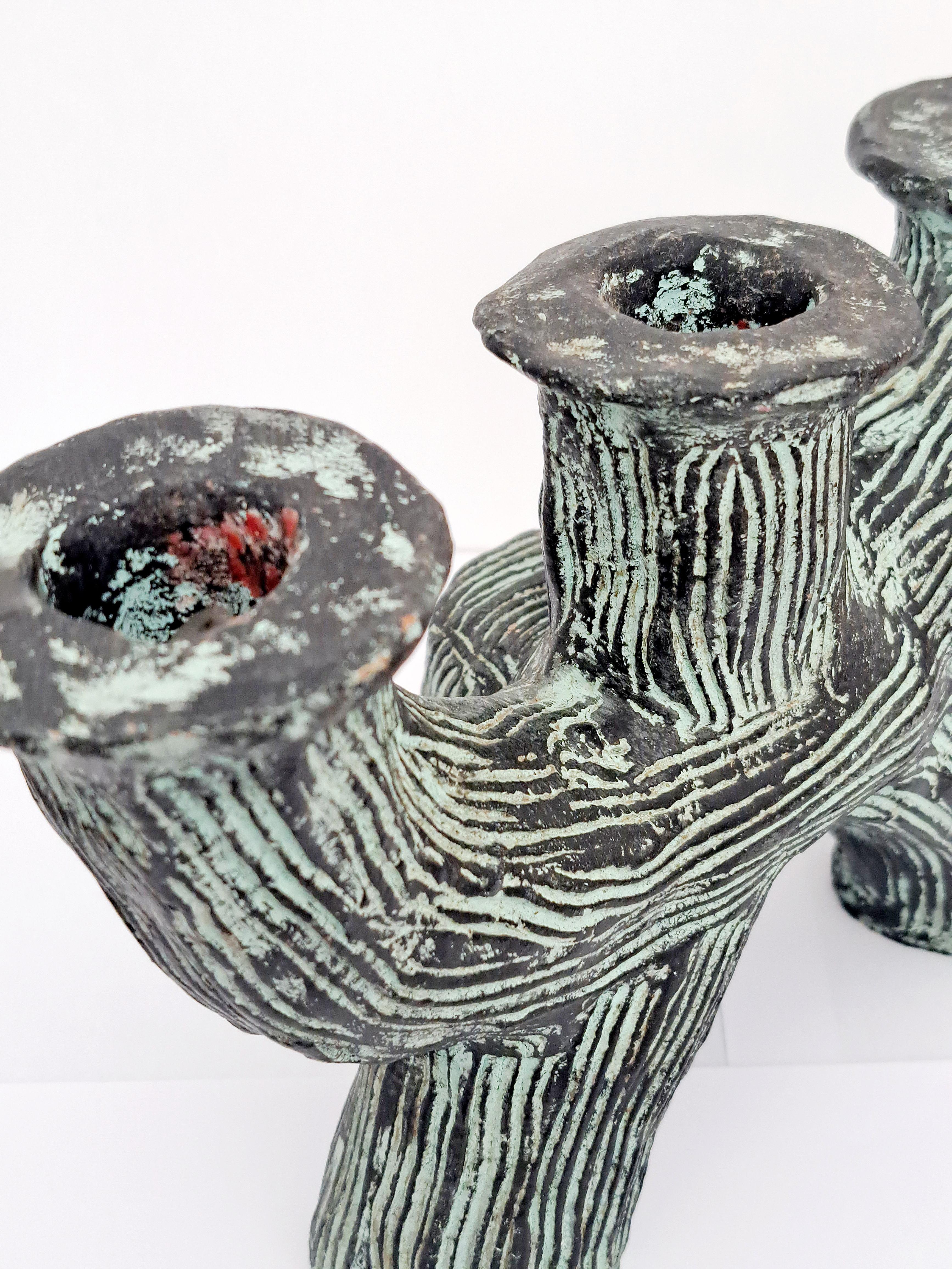 20th Century Brutalist Ceramic Candelabra, France, late 20th century For Sale