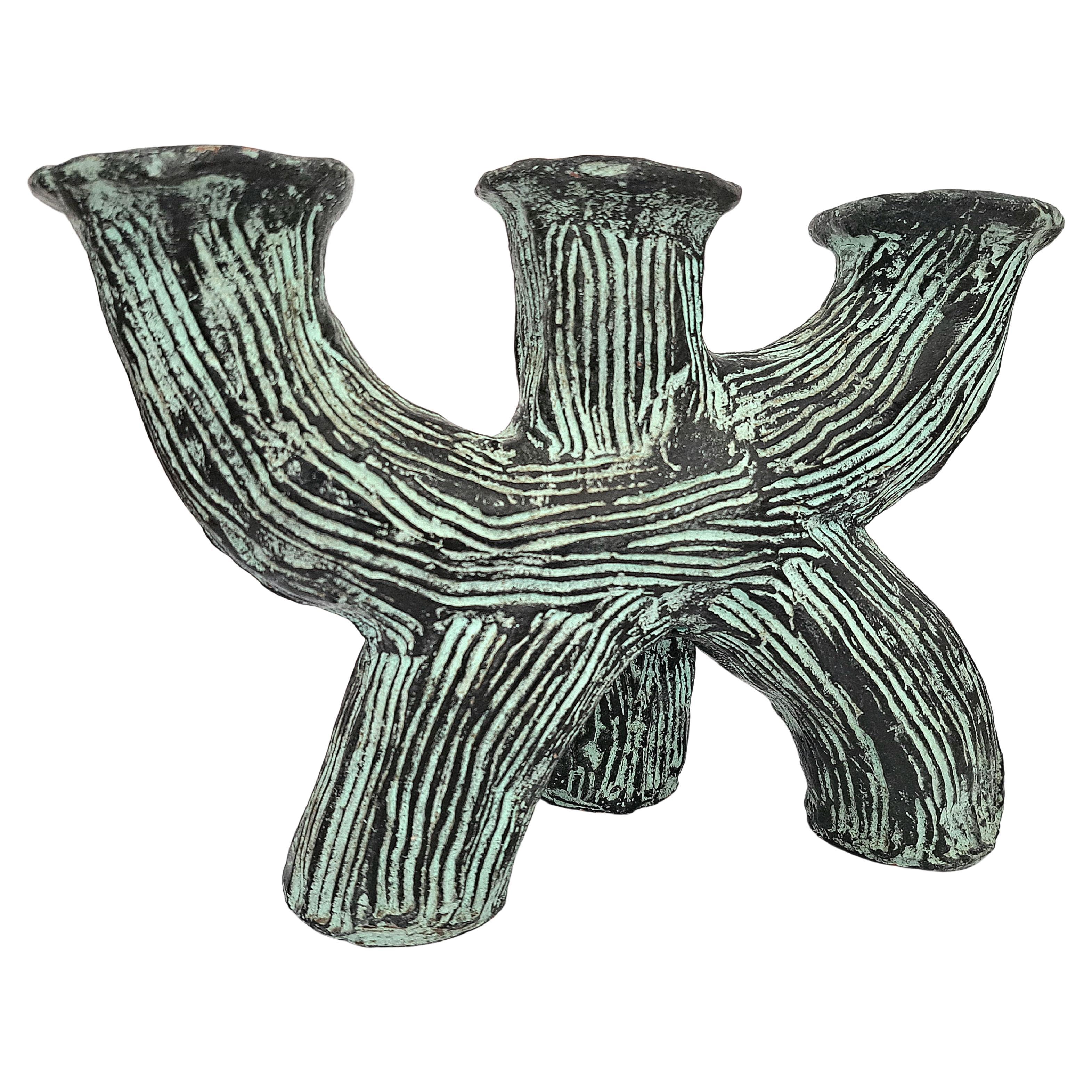 Brutalist Ceramic Candelabra, France, late 20th century For Sale