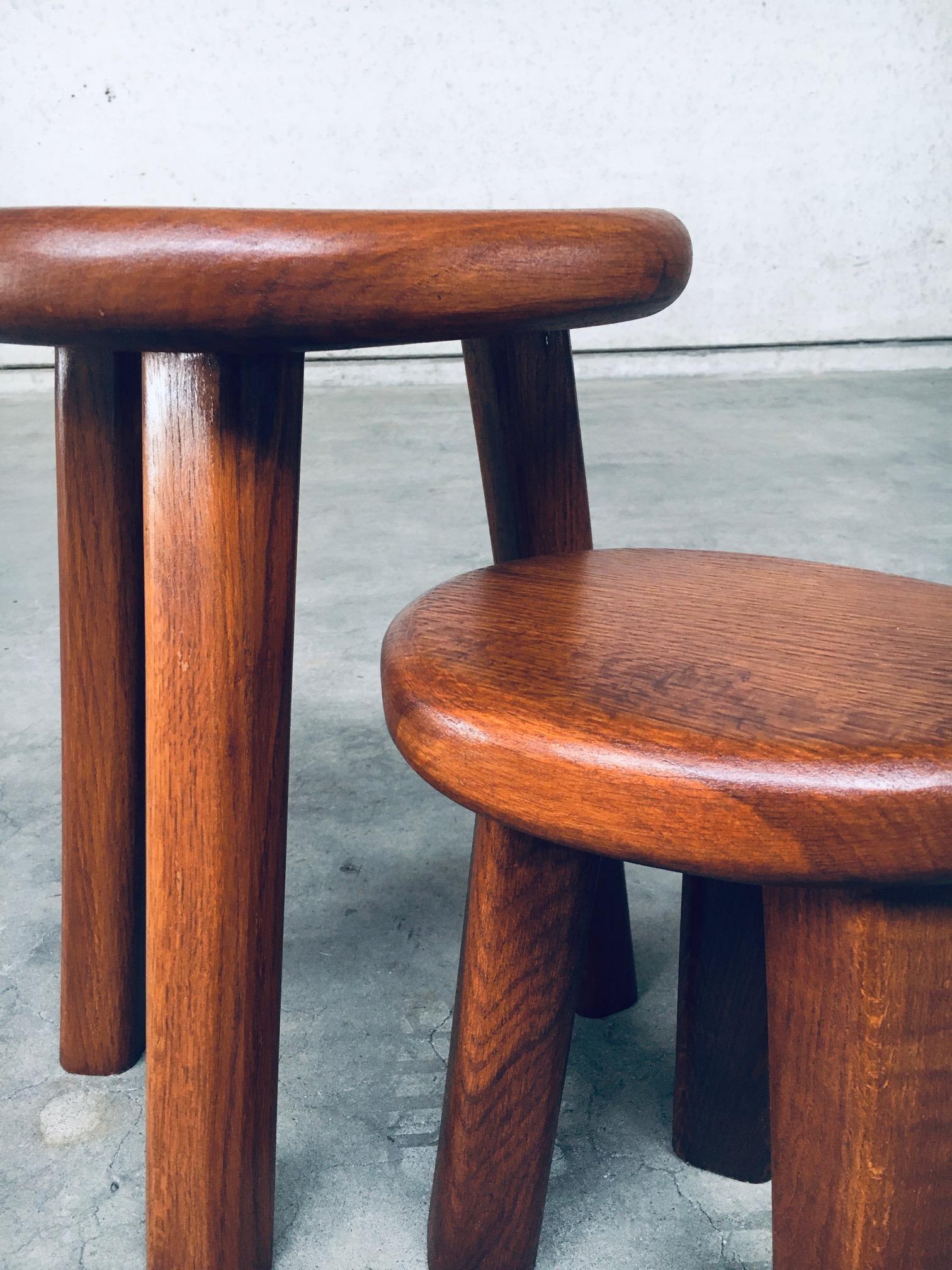 Brutalist Style Chunky Oak Side Table Set, France, 1960s 5