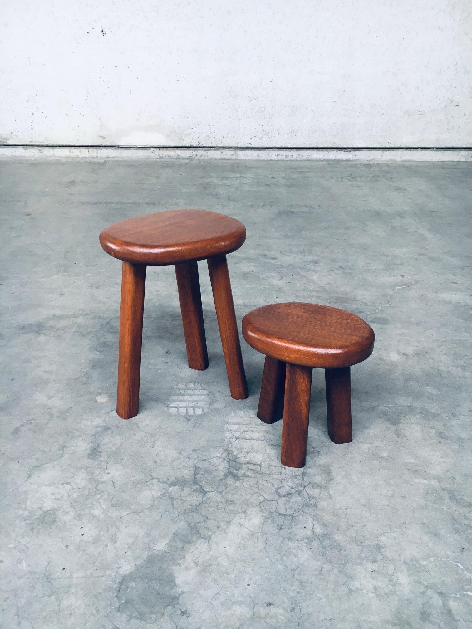 Brutalist Style Chunky Oak Side Table Set, France, 1960s In Good Condition In Oud-Turnhout, VAN