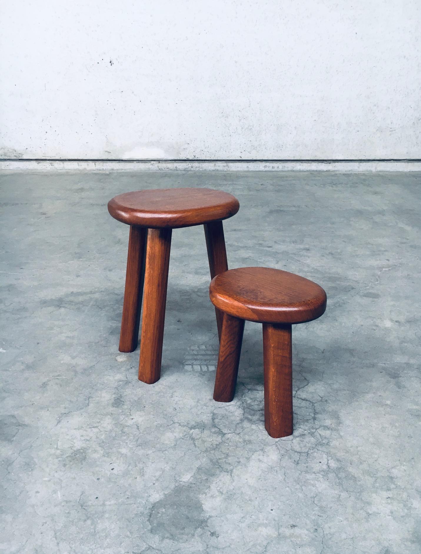 Brutalist Style Chunky Oak Side Table Set, France, 1960s 1