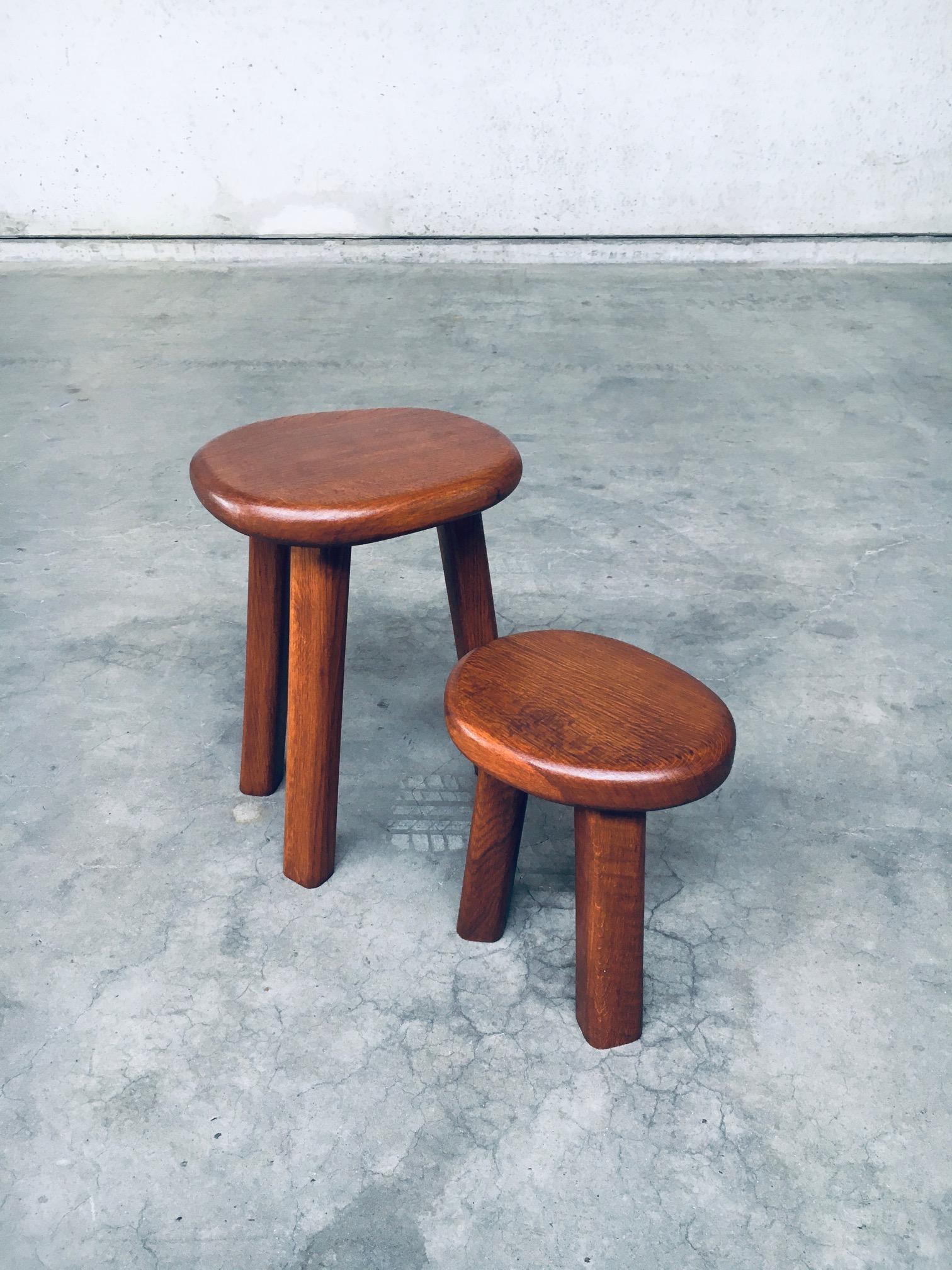 Brutalist Style Chunky Oak Side Table Set, France, 1960s 2