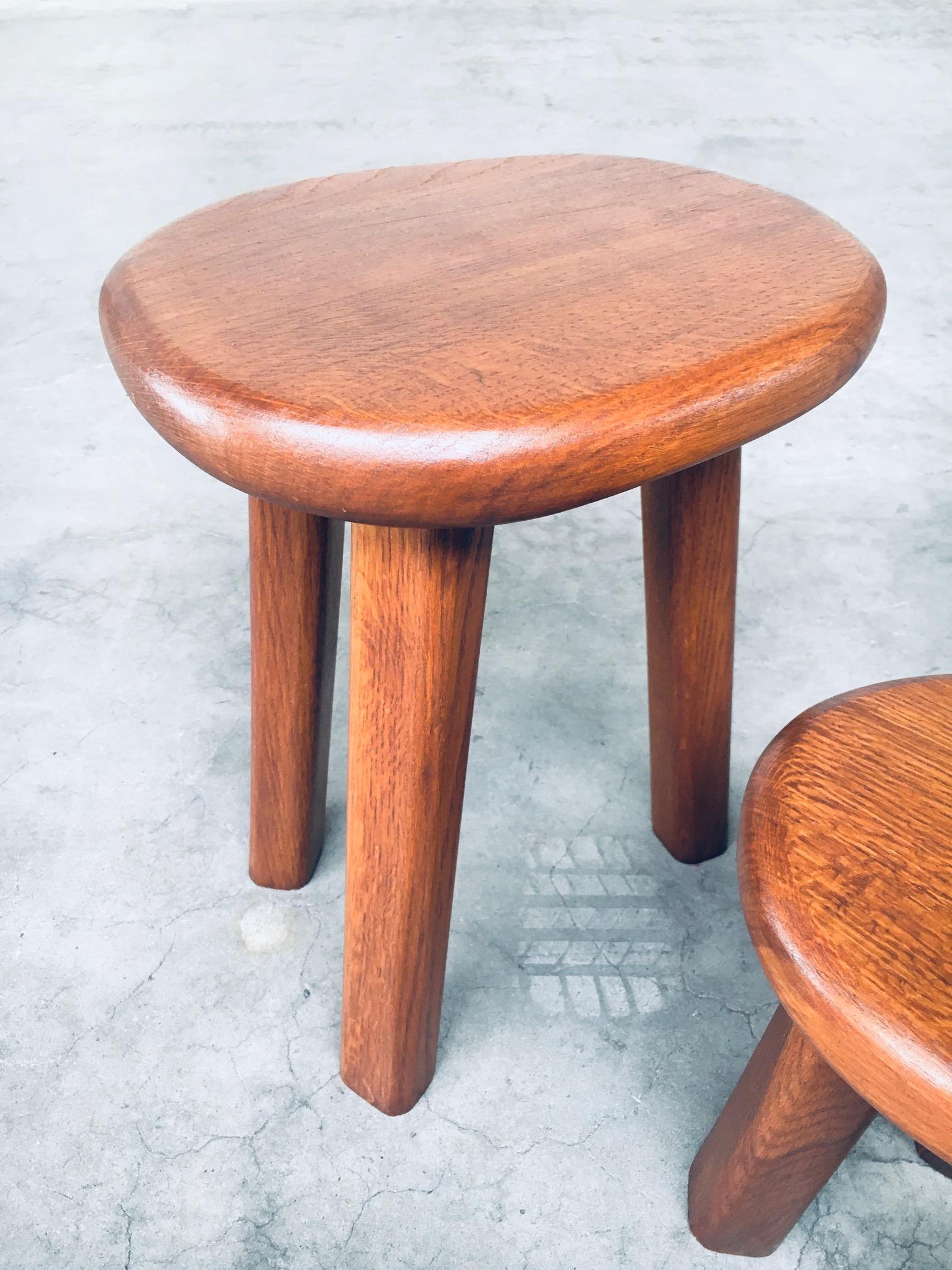 Brutalist Style Chunky Oak Side Table Set, France, 1960s 4