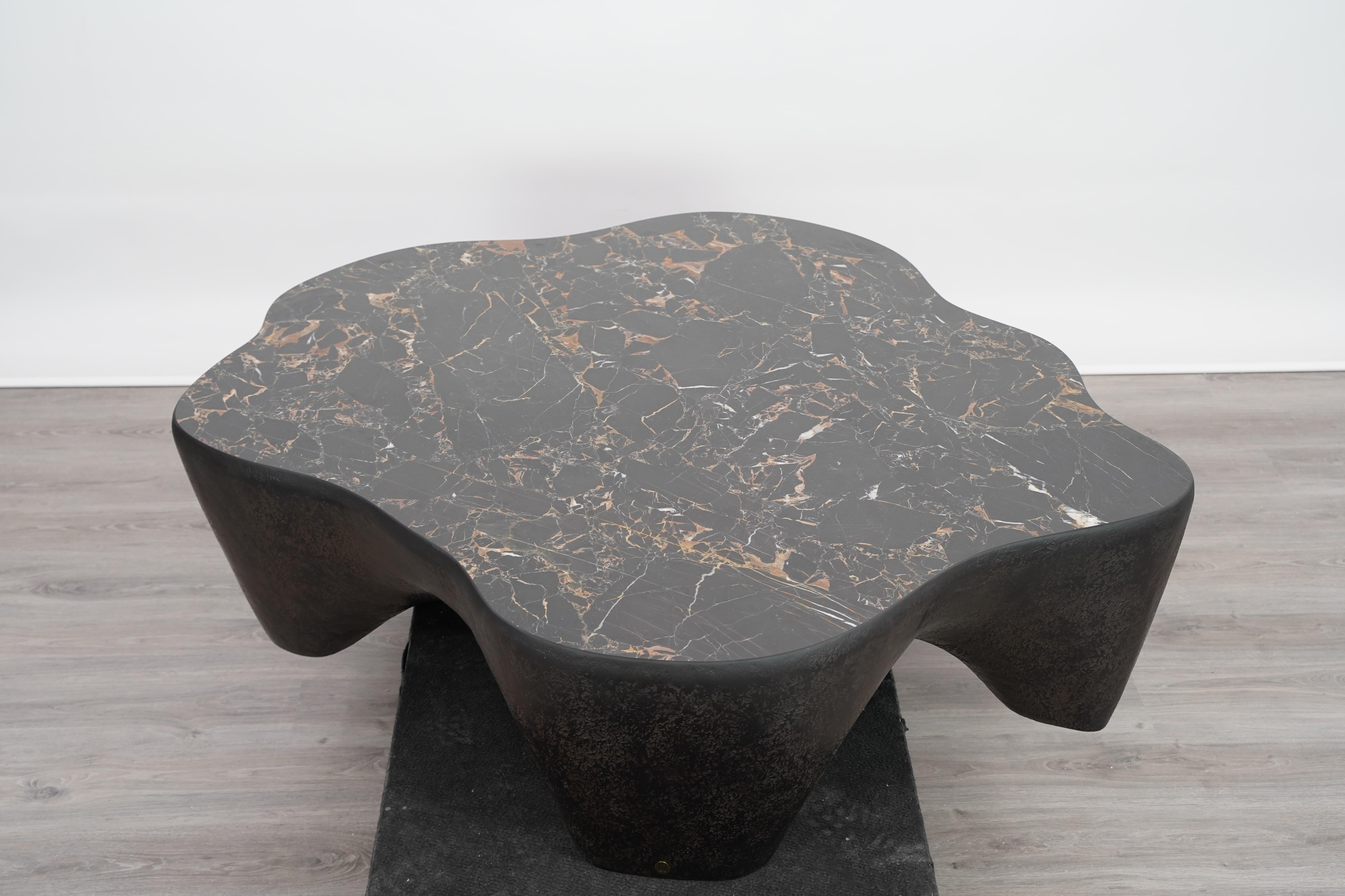Resin Brutalist Style Coffee Table Ft Portoro Brecciato Marble Top For Sale