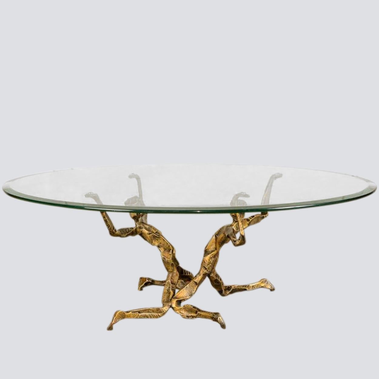 Brass Brutalist Style Coffee Table Gilded Wrought Iron, Salvino Marsura, 1960s