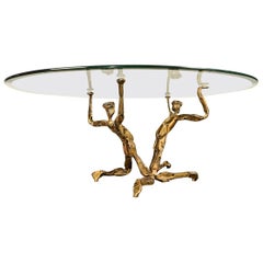 Brutalist Style Coffee Table Gilded Wrought Iron, Salvino Marsura, 1960s