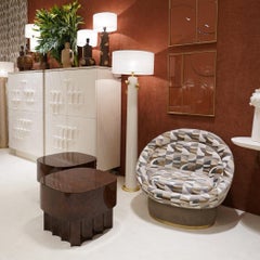 Table basse brutaliste en racine de noyer brillant, fabrication artisanale, Portugal