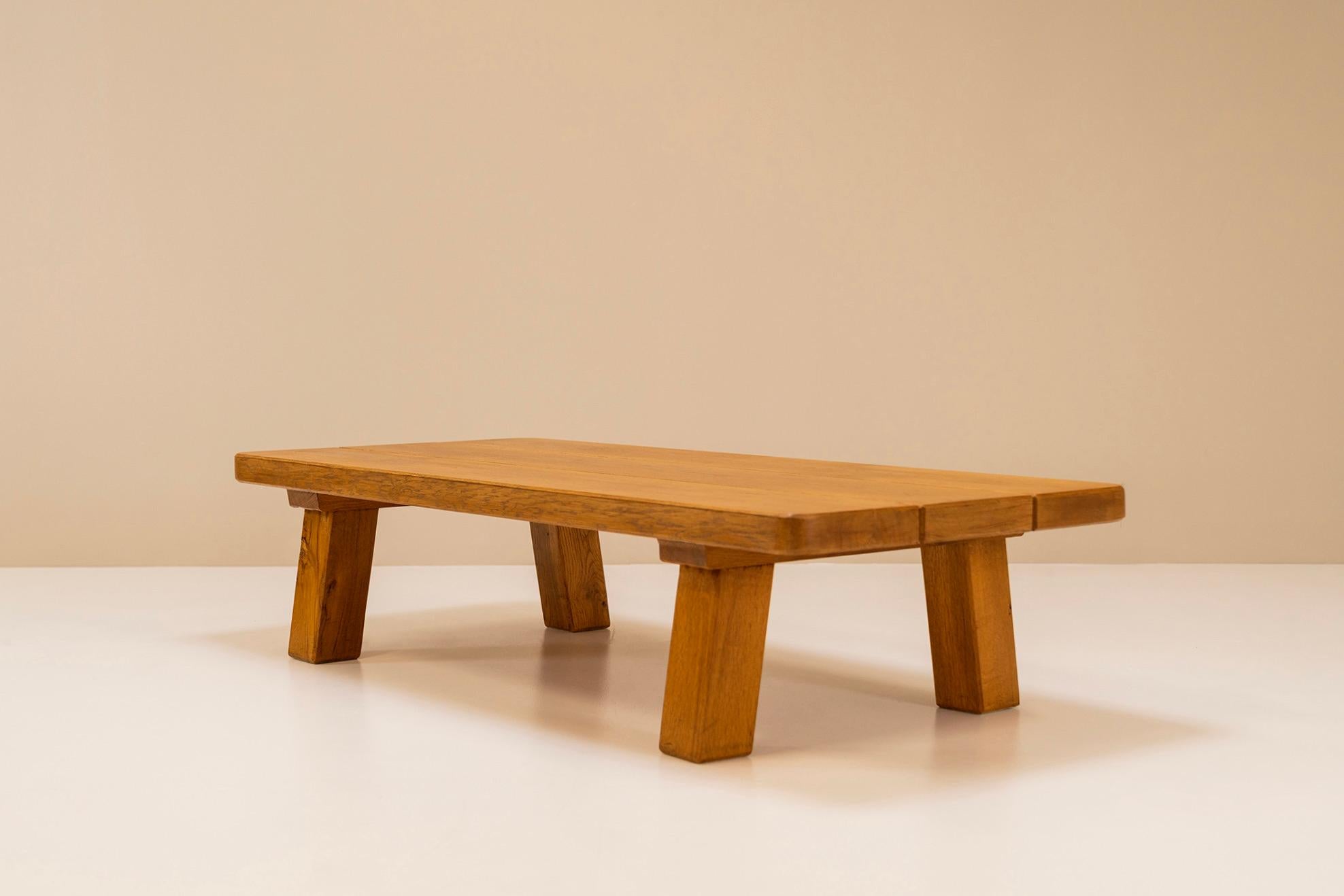 French Brutalist Style Coffee Table in Oak, France, 1960s