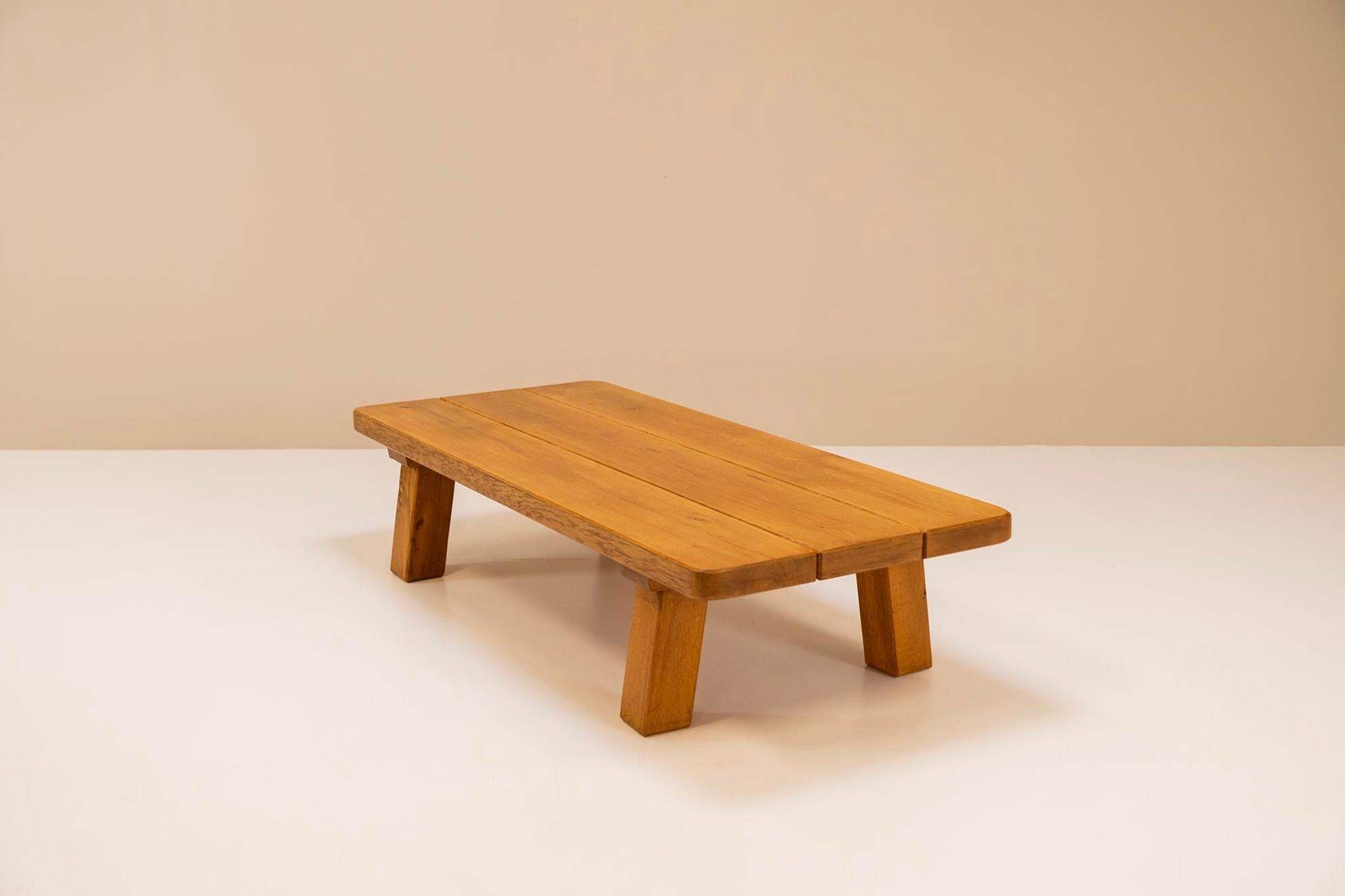 Mid-20th Century Brutalist Style Coffee Table in Oak, France, 1960s