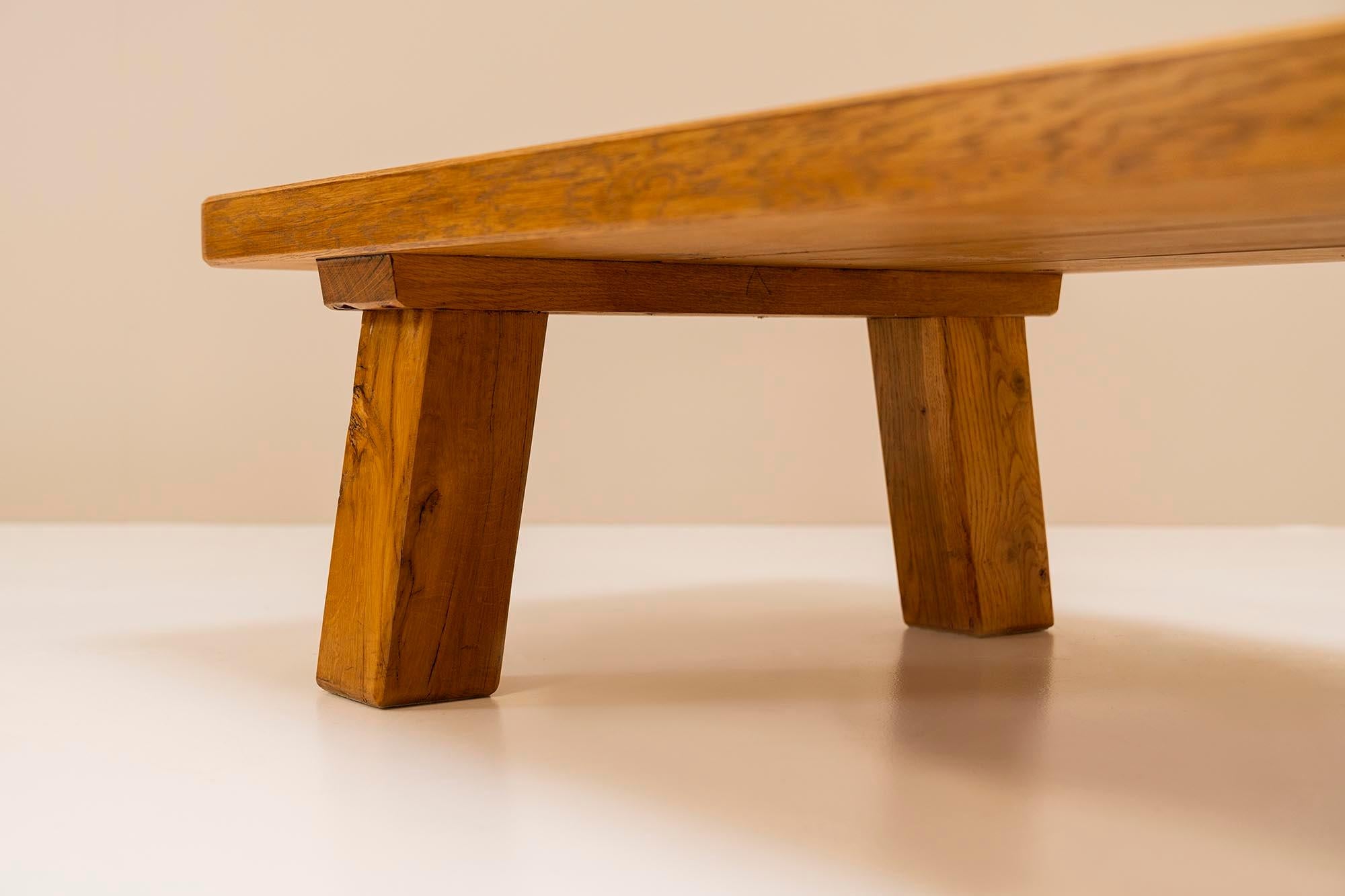 Brutalist Style Coffee Table in Oak, France, 1960s 2