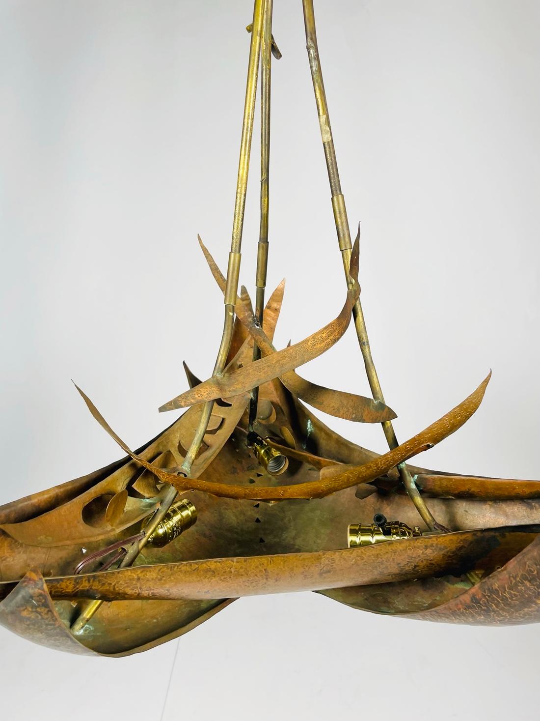 Contemporary Brutalist Style Copper Chandelier For Sale