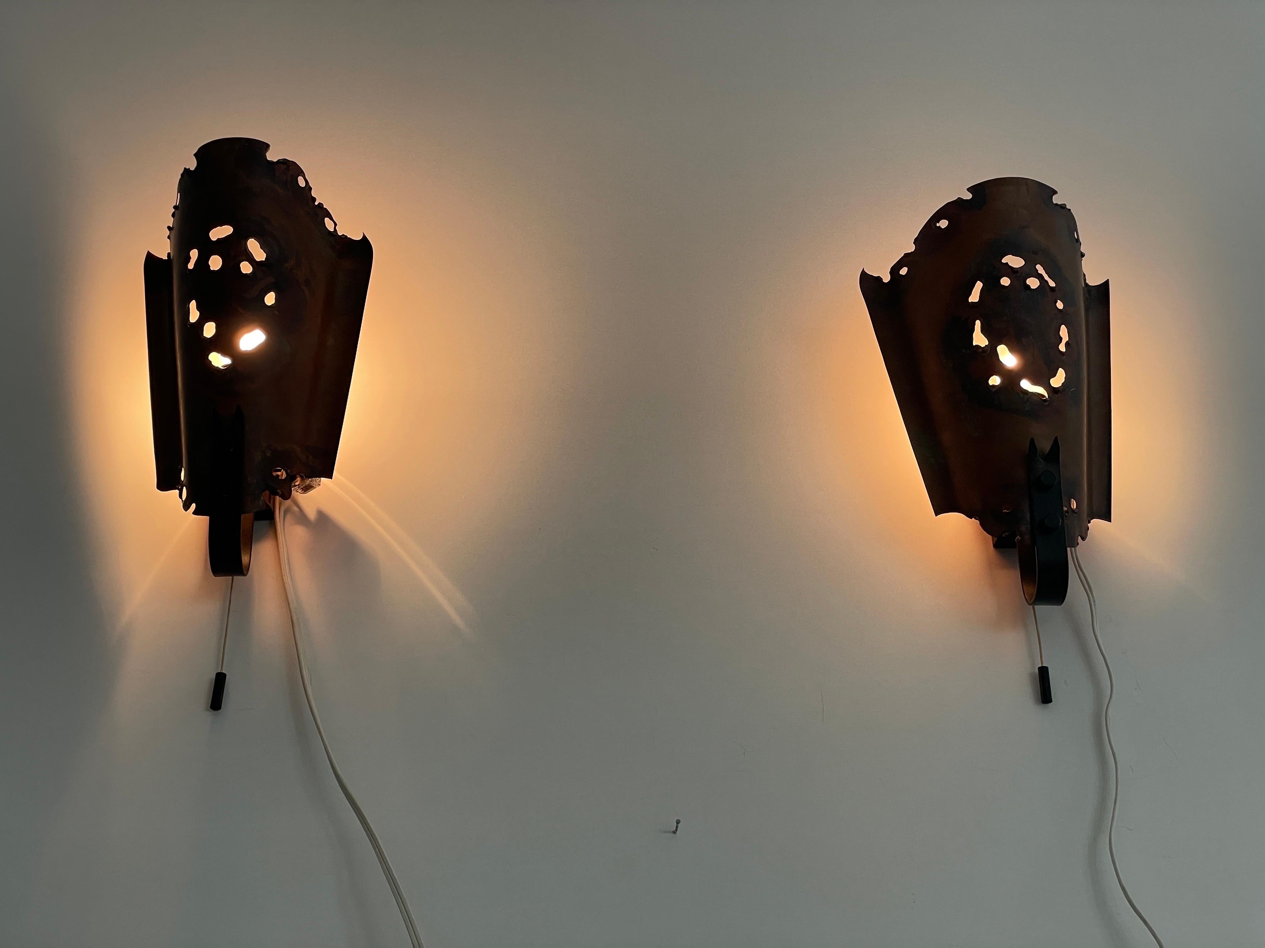 Brutalist Style Copper Pair of Sconces, 1960s, Germany For Sale 4