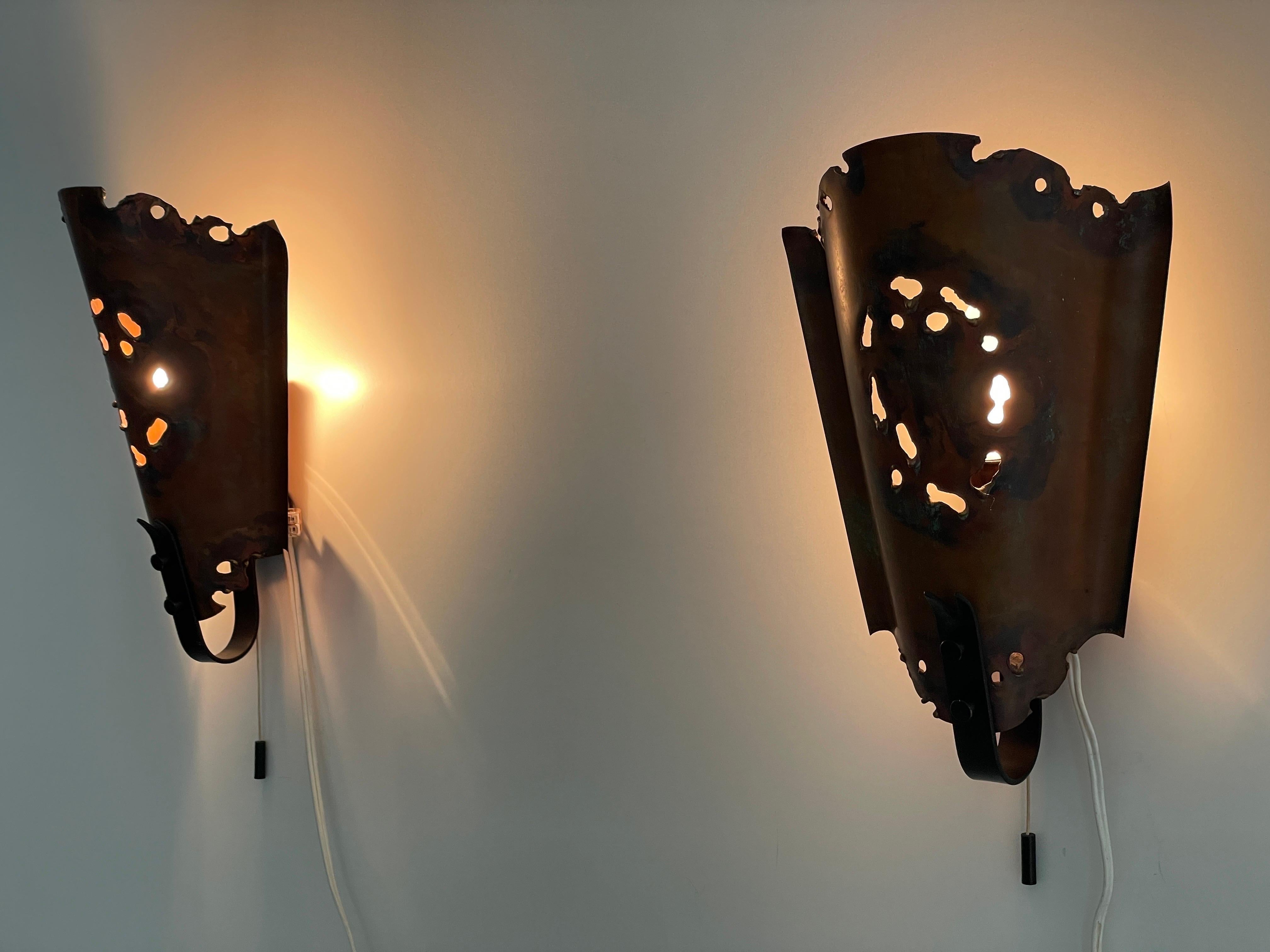 Brutalist Style Copper Pair of Sconces, 1960s, Germany For Sale 5