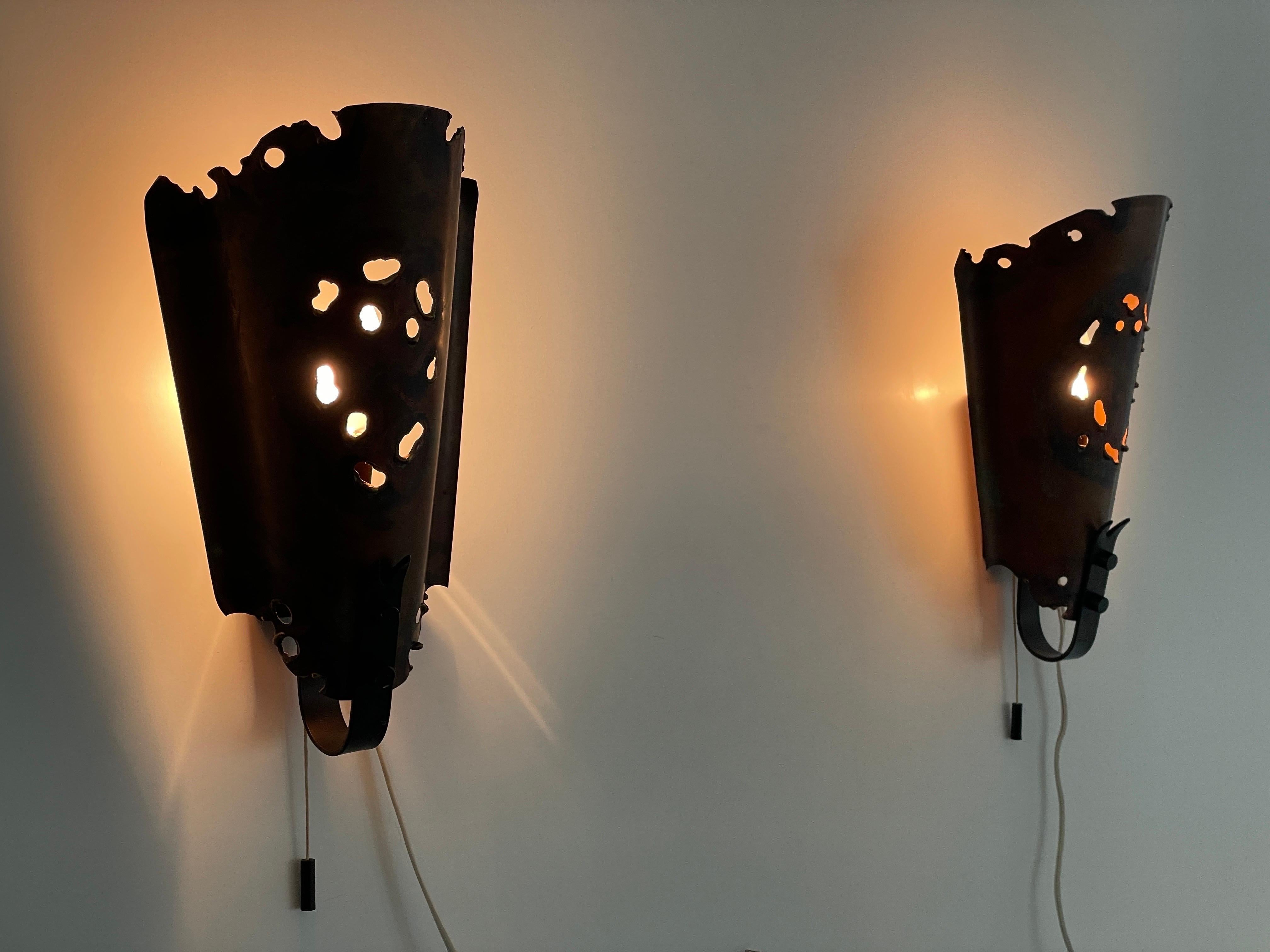 Brutalist Style Copper Pair of Sconces, 1960s, Germany For Sale 6