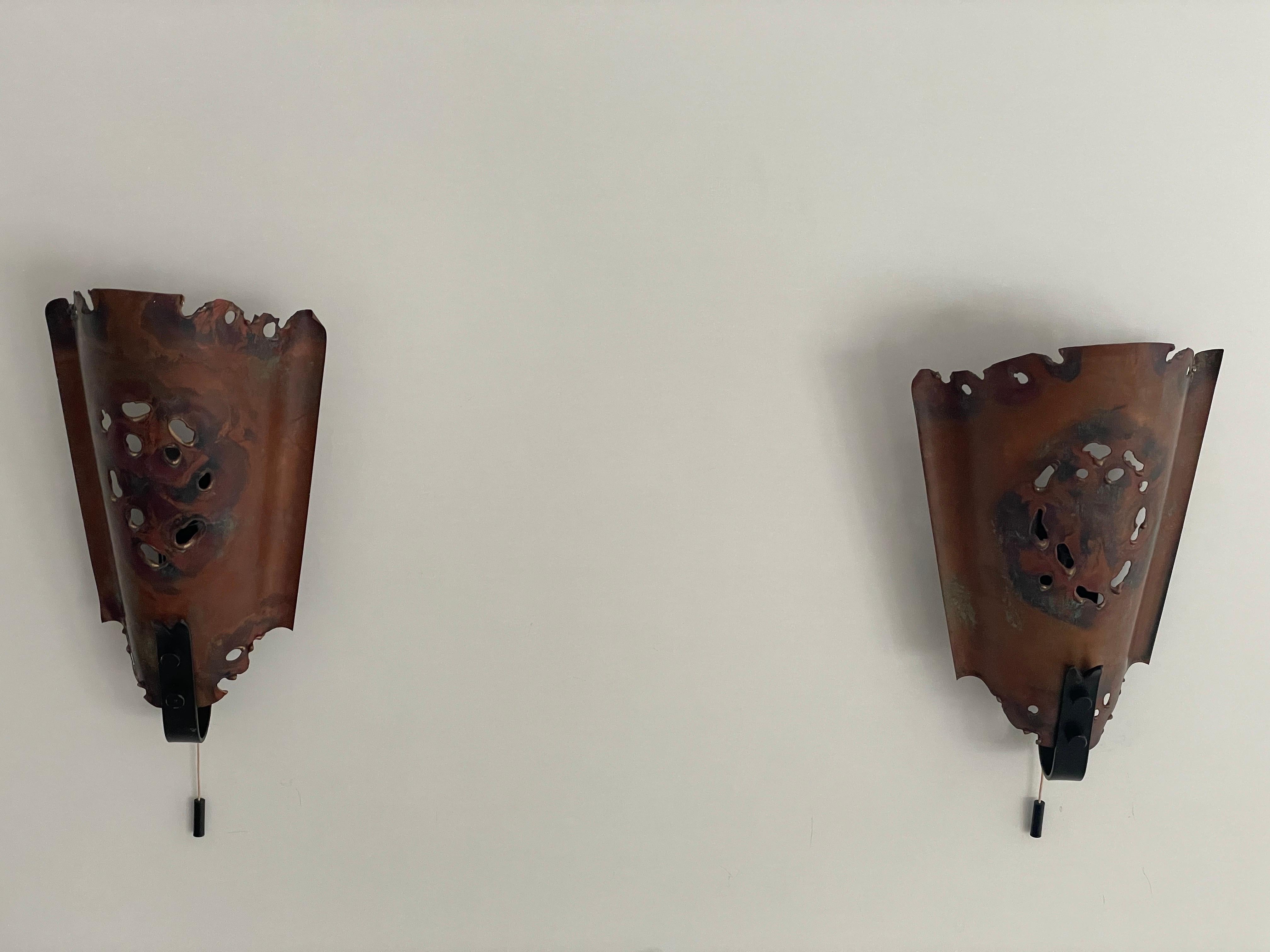 Mid-Century Modern Brutalist Style Copper Pair of Sconces, 1960s, Germany For Sale