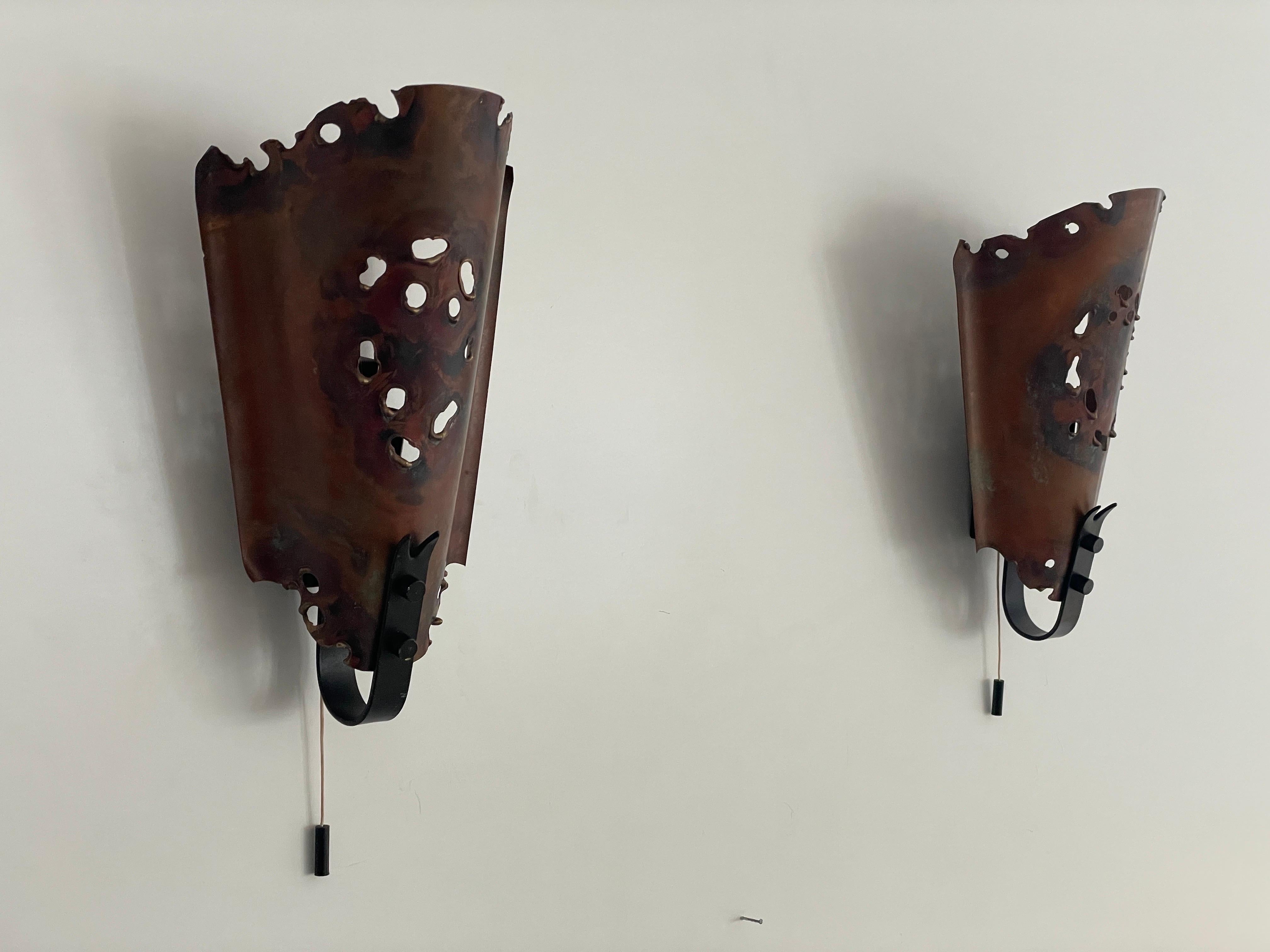 Mid-20th Century Brutalist Style Copper Pair of Sconces, 1960s, Germany For Sale