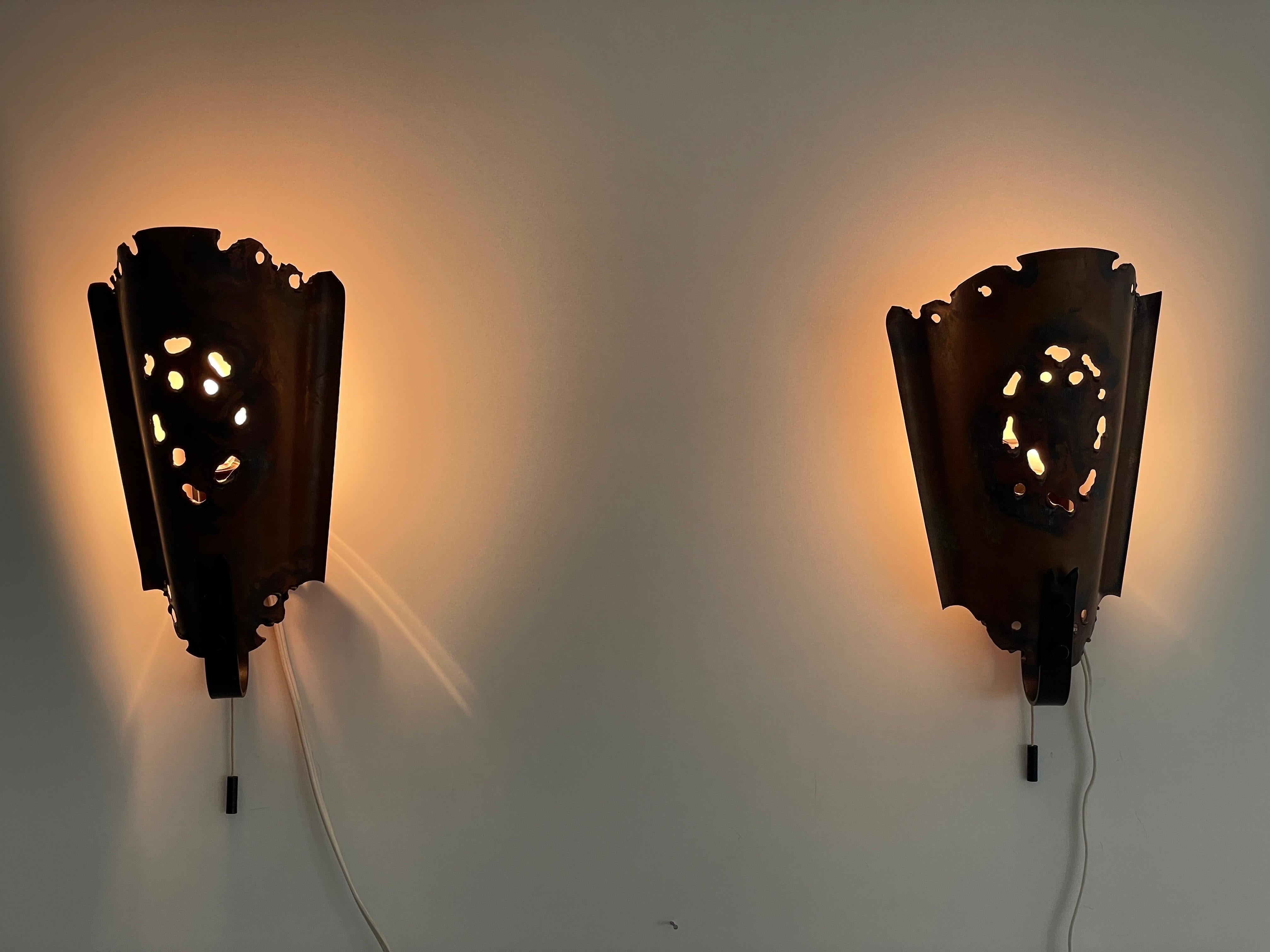 Brutalist Style Copper Pair of Sconces, 1960s, Germany For Sale 2
