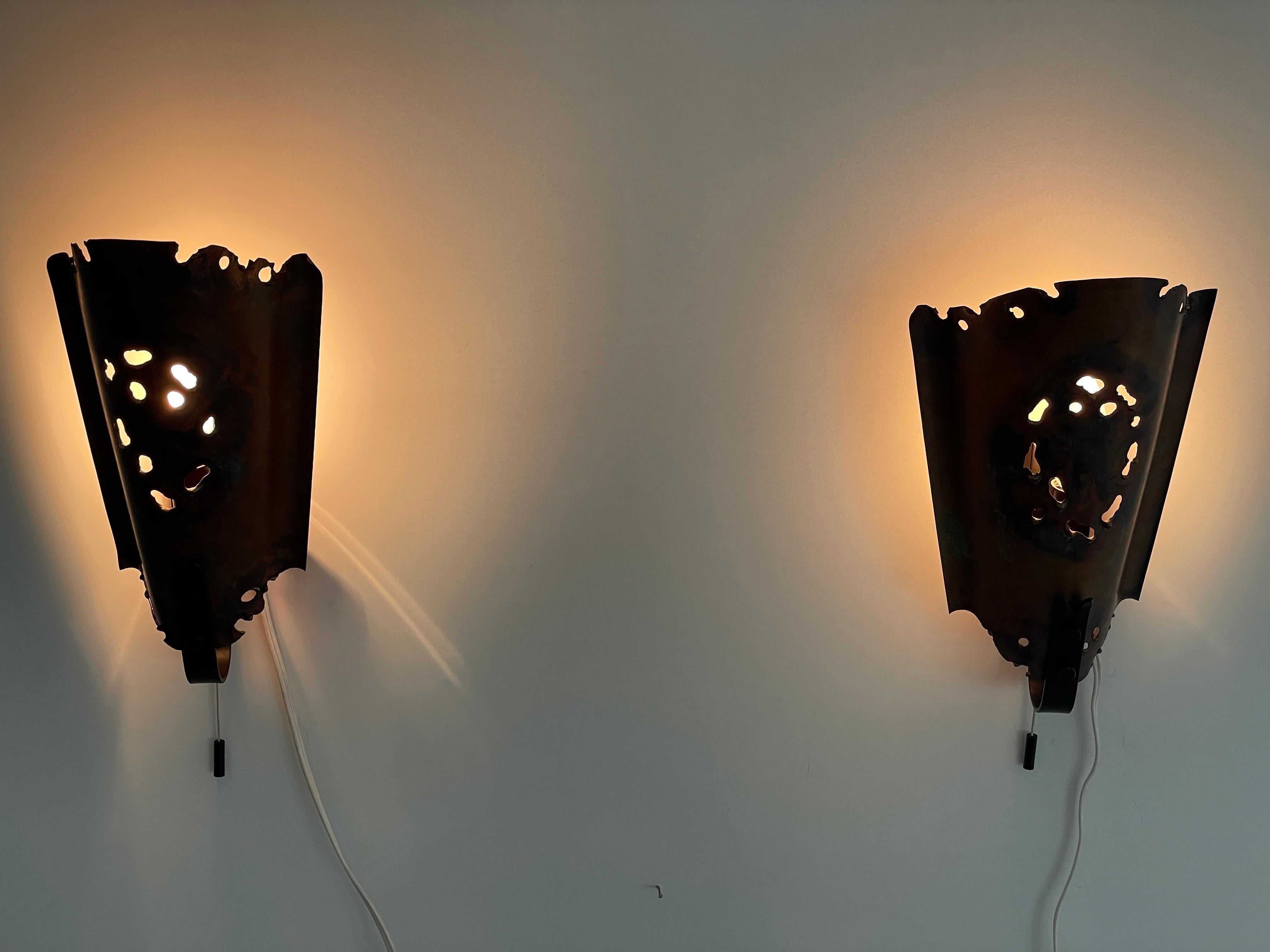 Brutalist Style Copper Pair of Sconces, 1960s, Germany For Sale 3