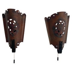 Brutalist Style Copper Pair of Sconces, 1960s, Germany