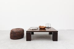 Brutalist Style Dark Stained Checkered Top Coffee Table