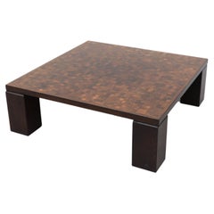 Brutalist Style Dark Stained Checkered Top Coffee Table
