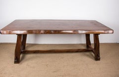 Brutalist style dining table, farmhouse style, in solid elm Olavi Hanninen.