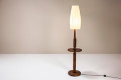 Brutalist Style Floor lamp in Saddle-brown Oak, France 1960s