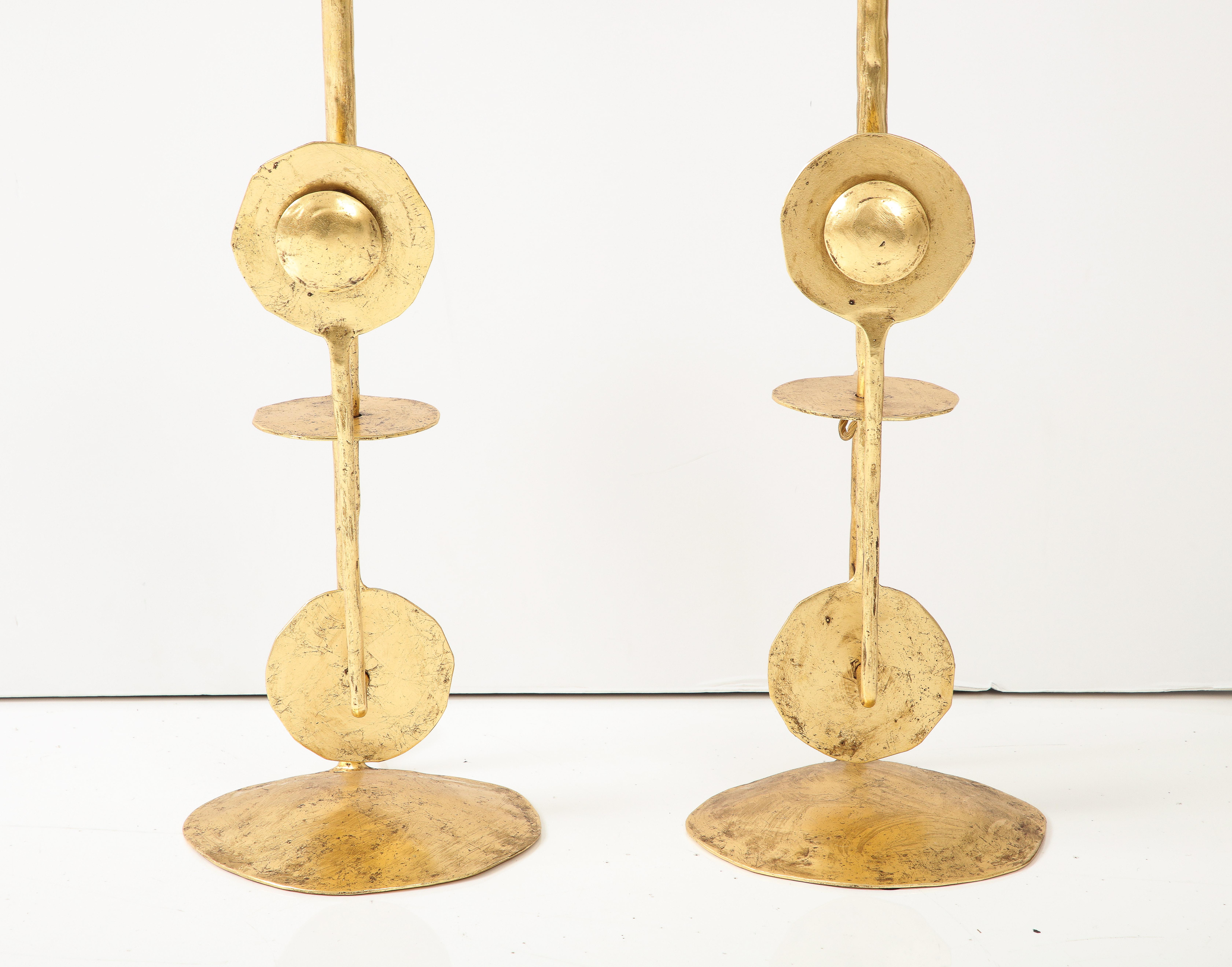 Brutalist Style Gilt Metal Italian Table Lamps For Sale 8